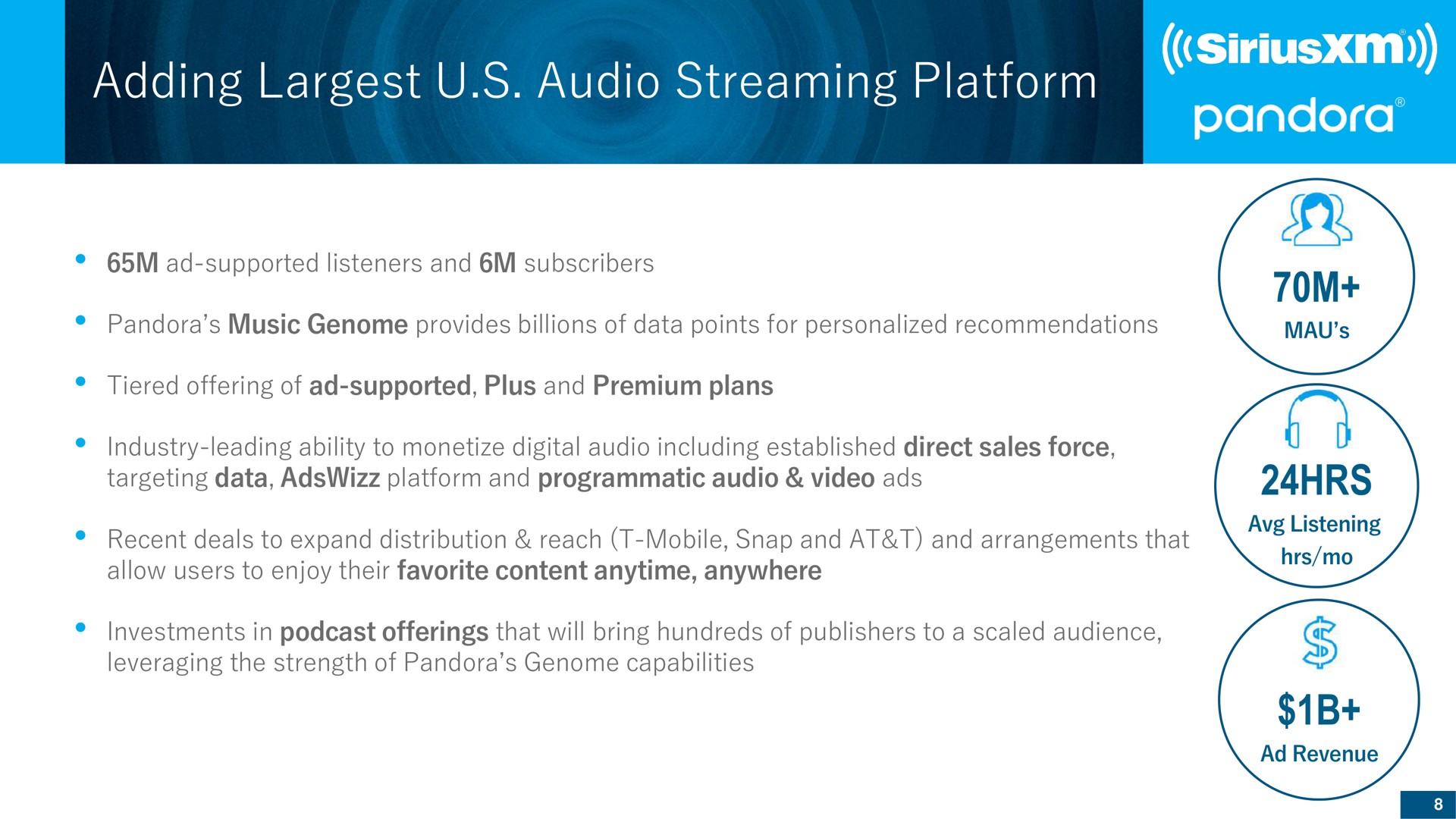 adding audio streaming platform | SiriusXM