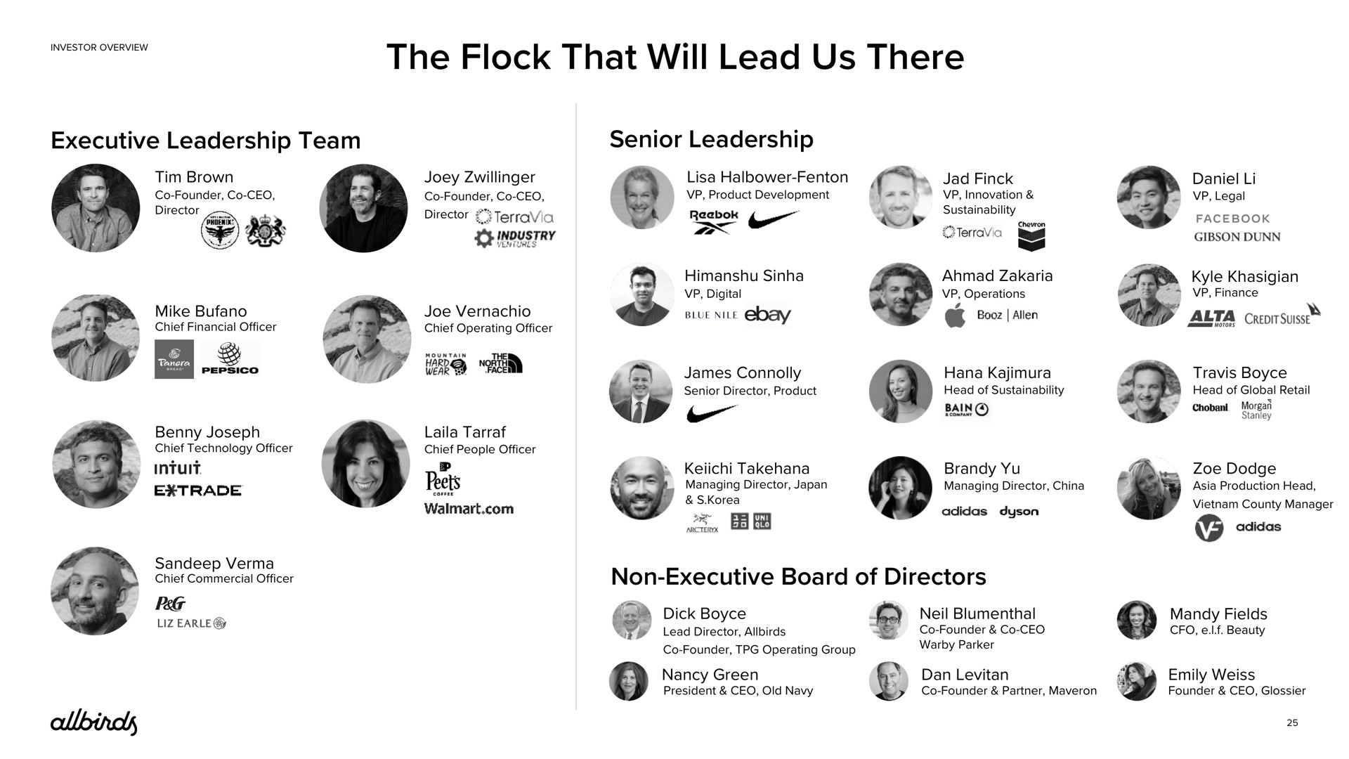 the flock that will lead us there executive leadership team senior leadership non executive board of directors industry pets | Allbirds