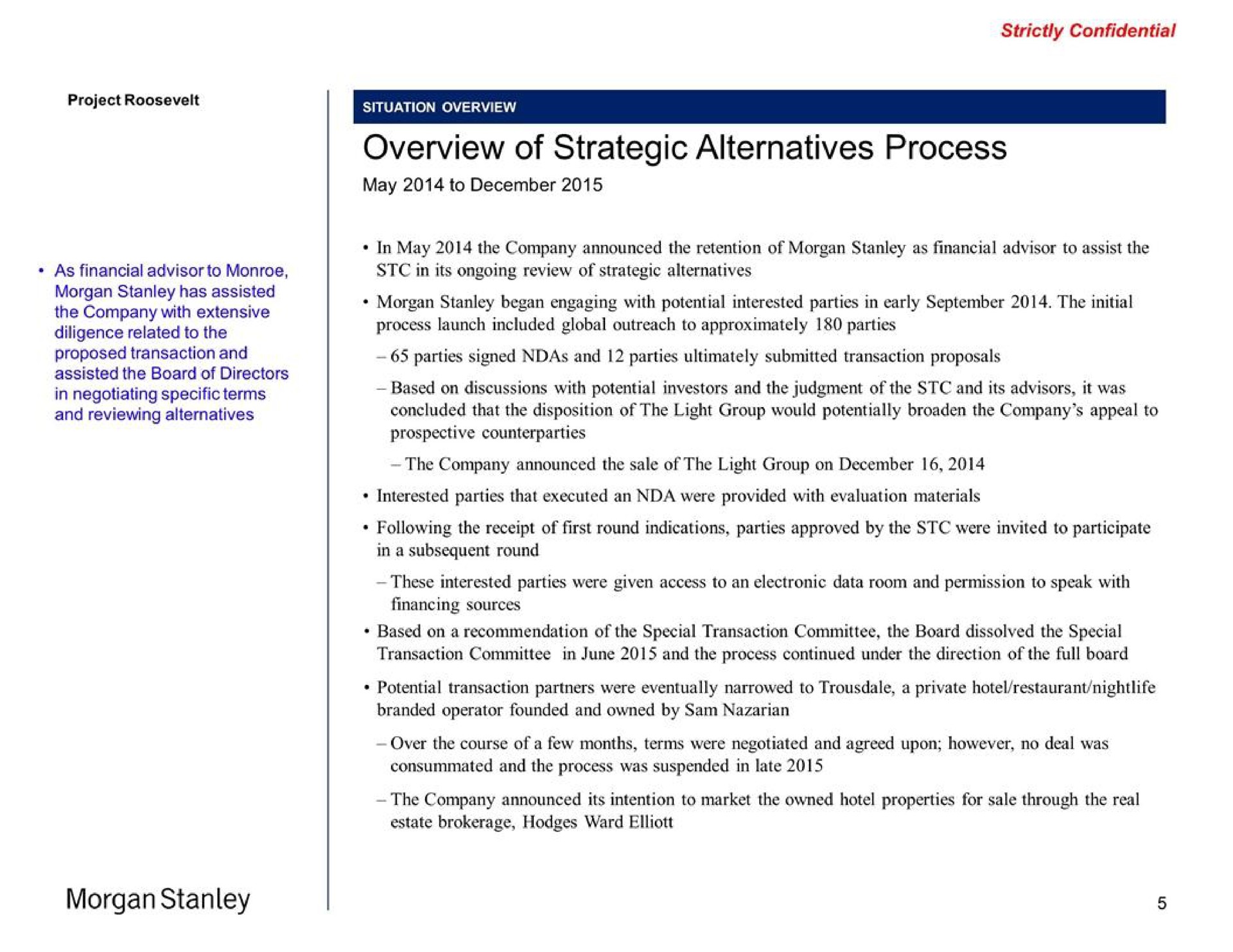 overview of strategic alternatives process morgan | Morgan Stanley