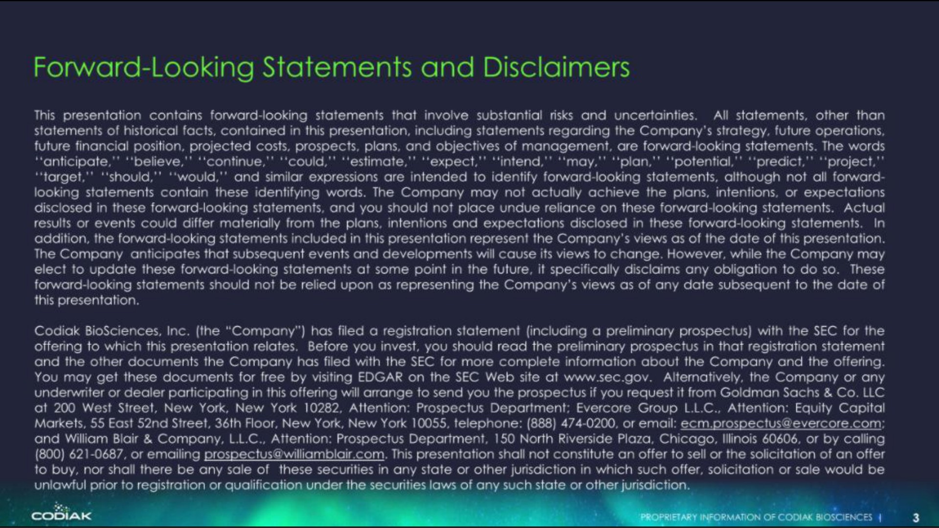 forward looking statements and disclaimers | Codiak