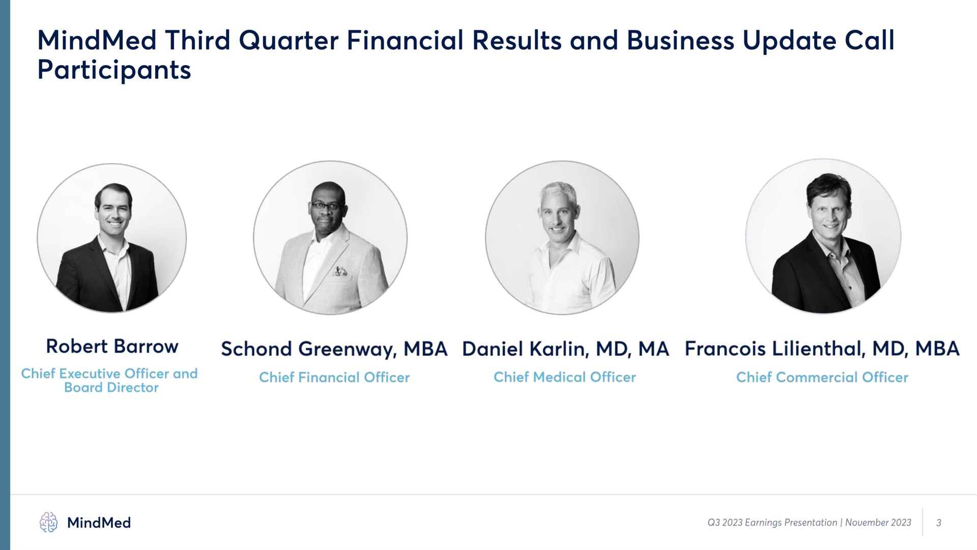 third quarter financial results and business update call participants | MindMed
