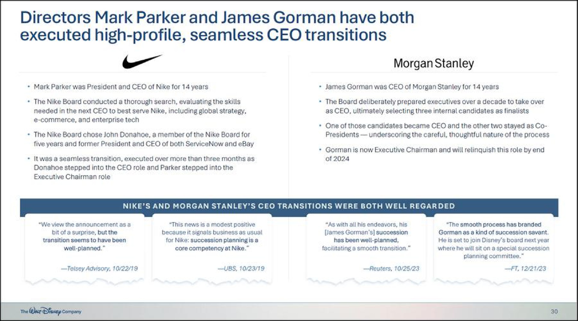 directors mark parker and james have both executed high profile seamless transitions we morgan | Disney