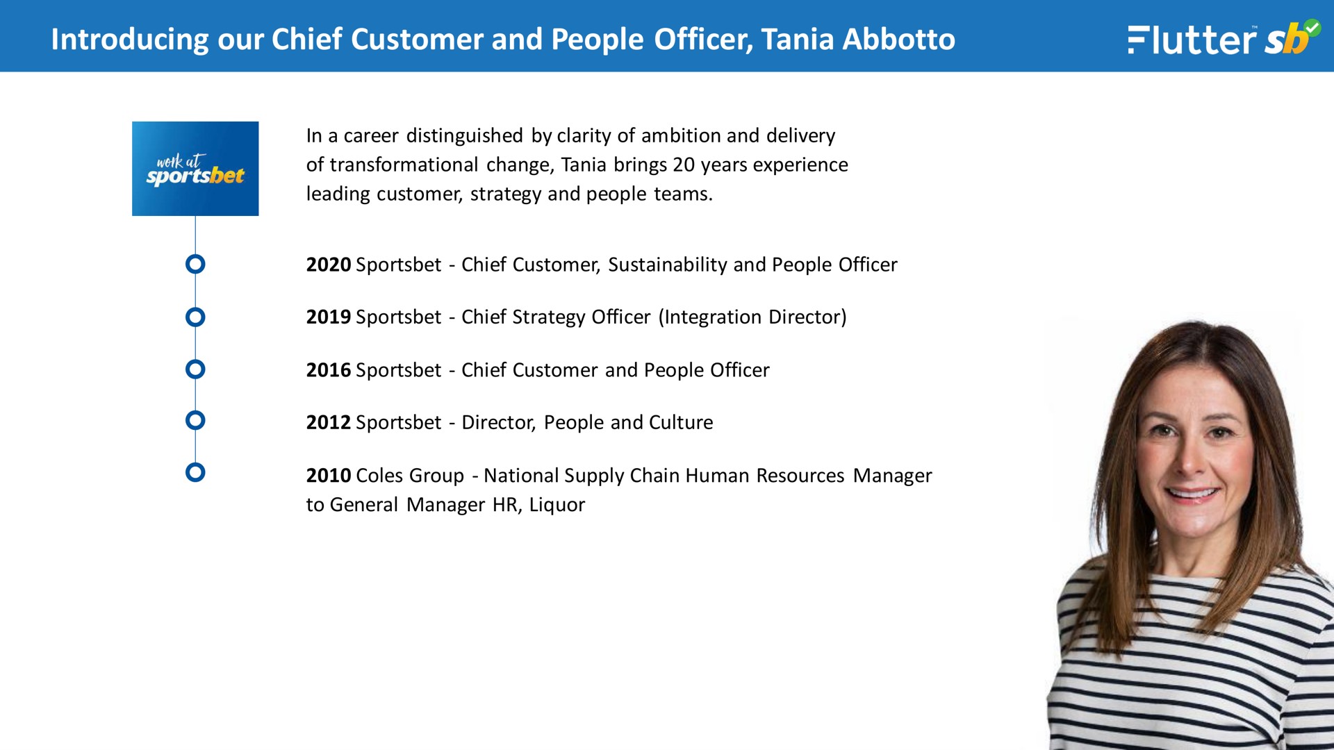 introducing our chief customer and people officer tania | Flutter