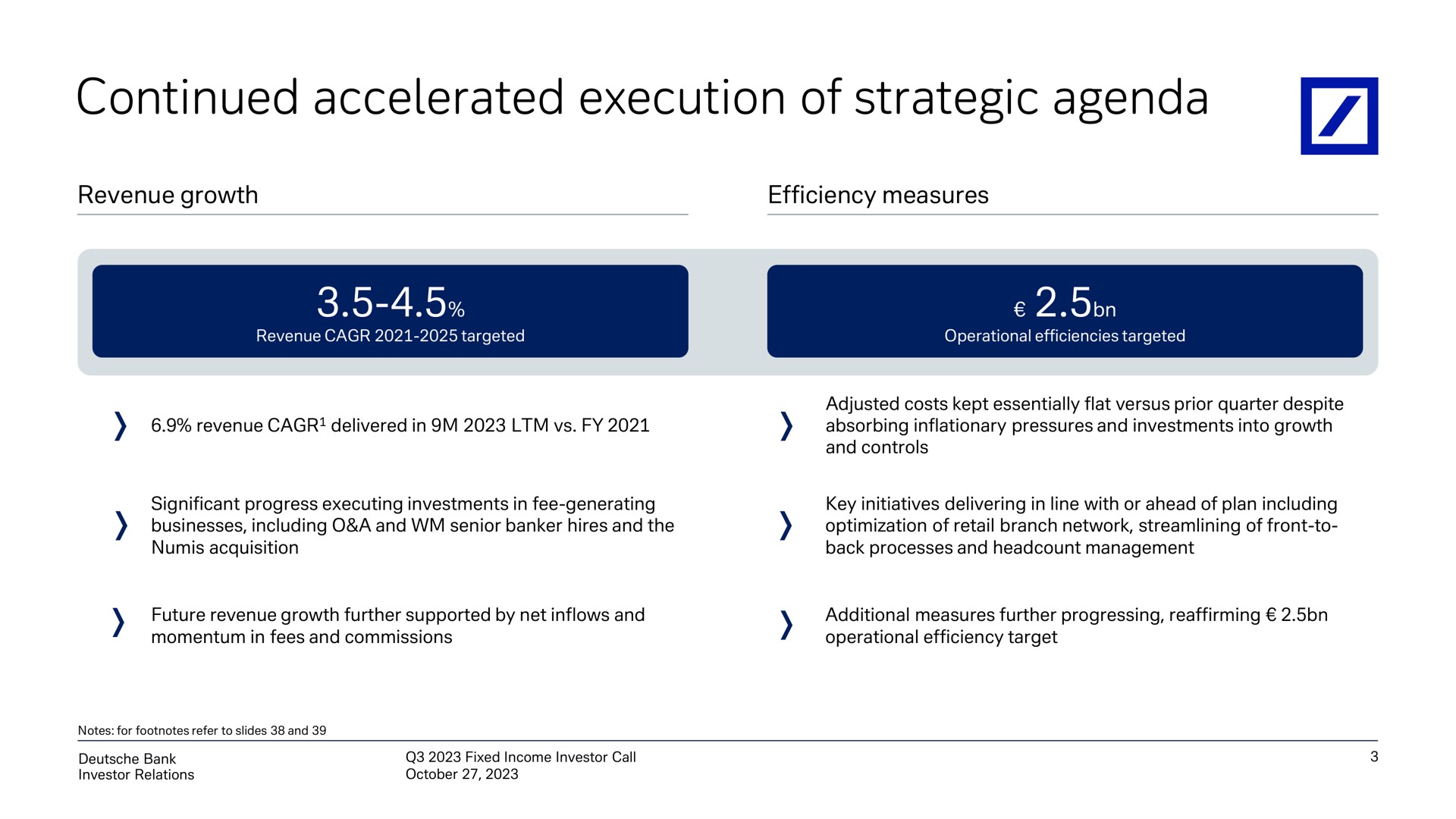 continued accelerated execution of strategic agenda mel | Deutsche Bank