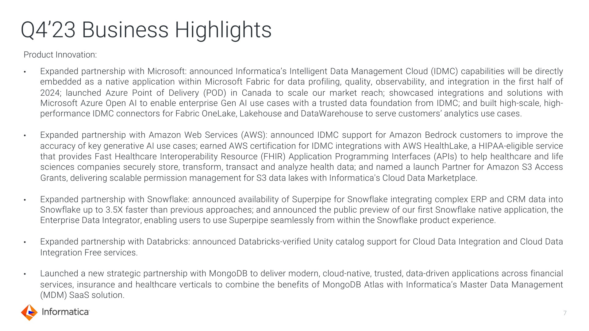 business highlights | Informatica