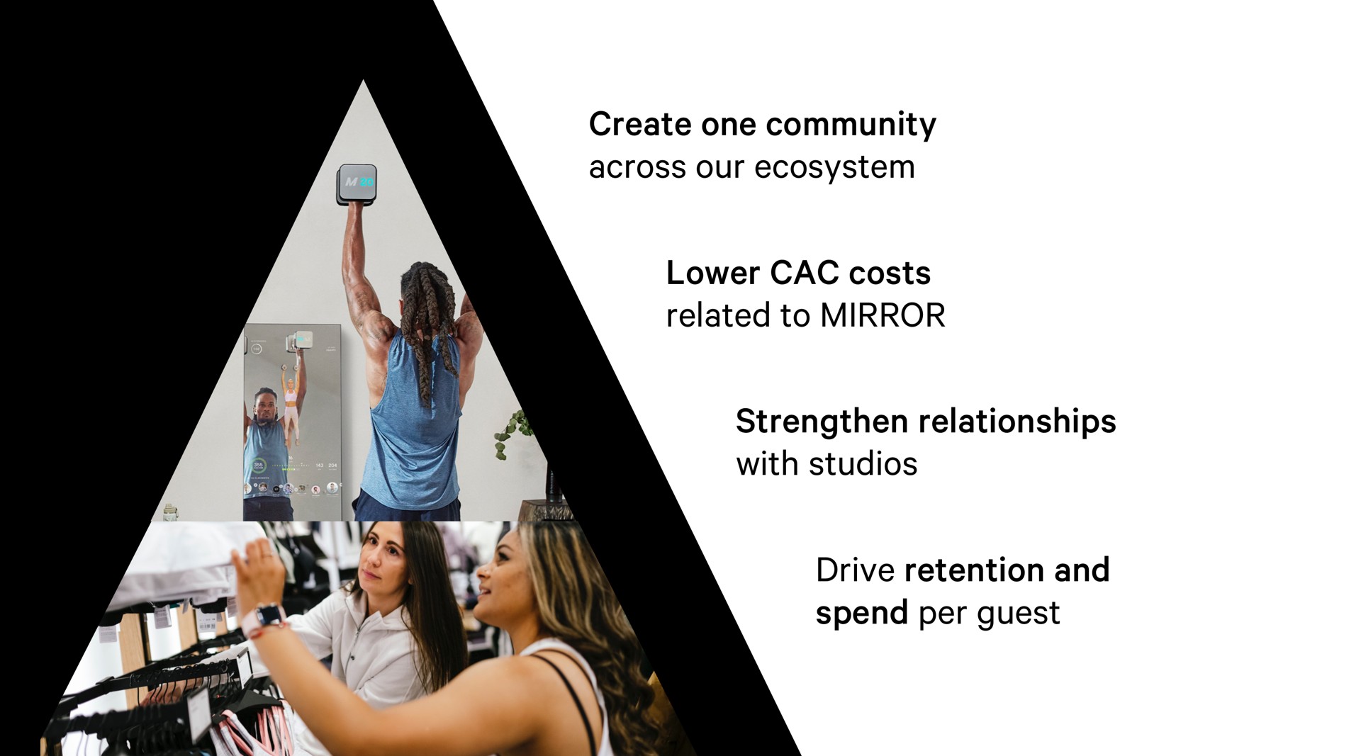imagining the future of membership pinnacle create one community across our ecosystem lower costs related to mirror strengthen relationships with studios drive retention and spend per guest | Lululemon