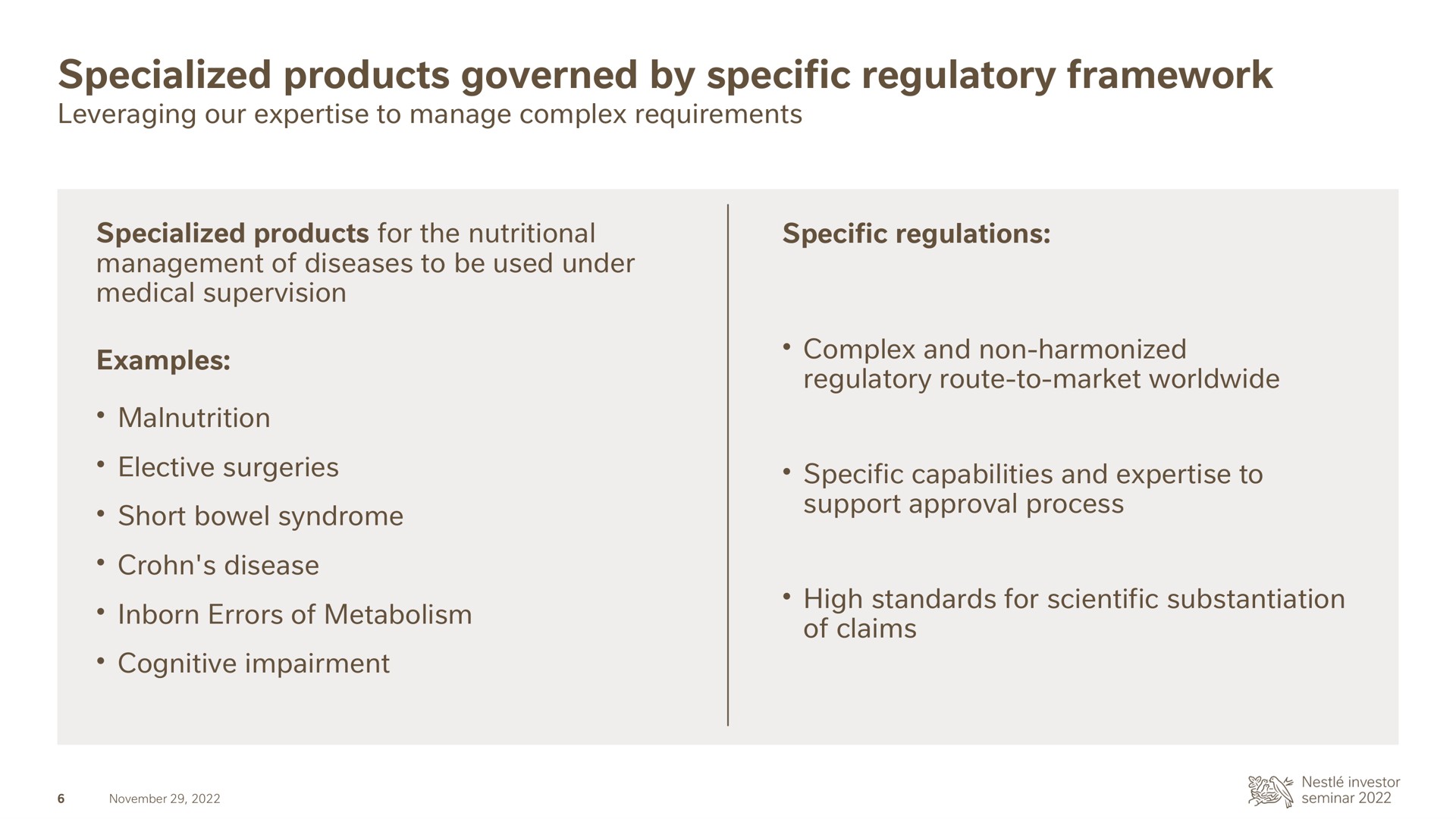 specialized products governed by specific regulatory framework | Nestle