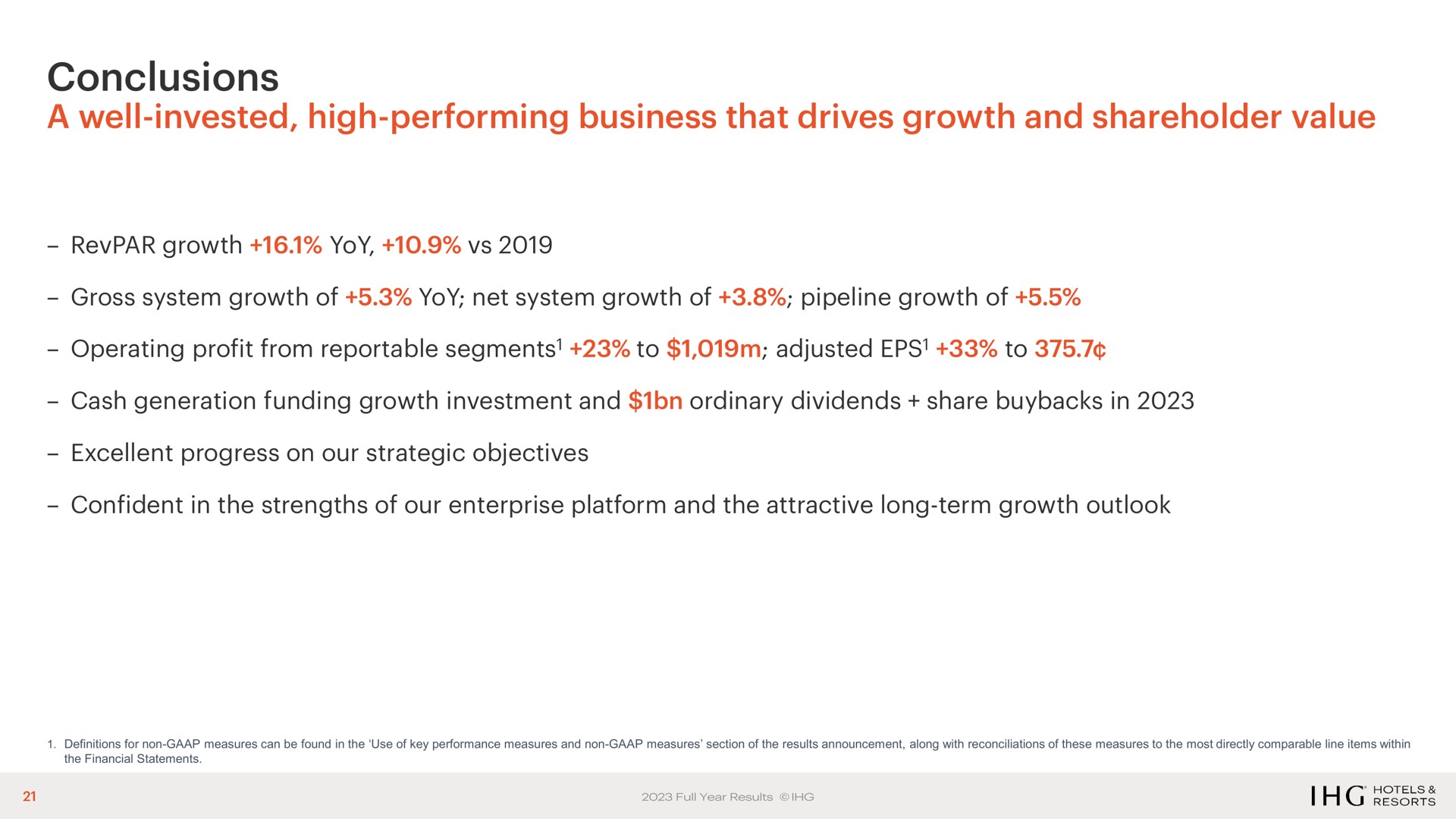 conclusions a well invested high performing business that drives growth and shareholder value | IHG Hotels