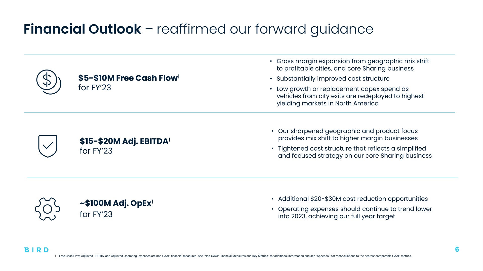 financial outlook reaffirmed our forward guidance | Bird