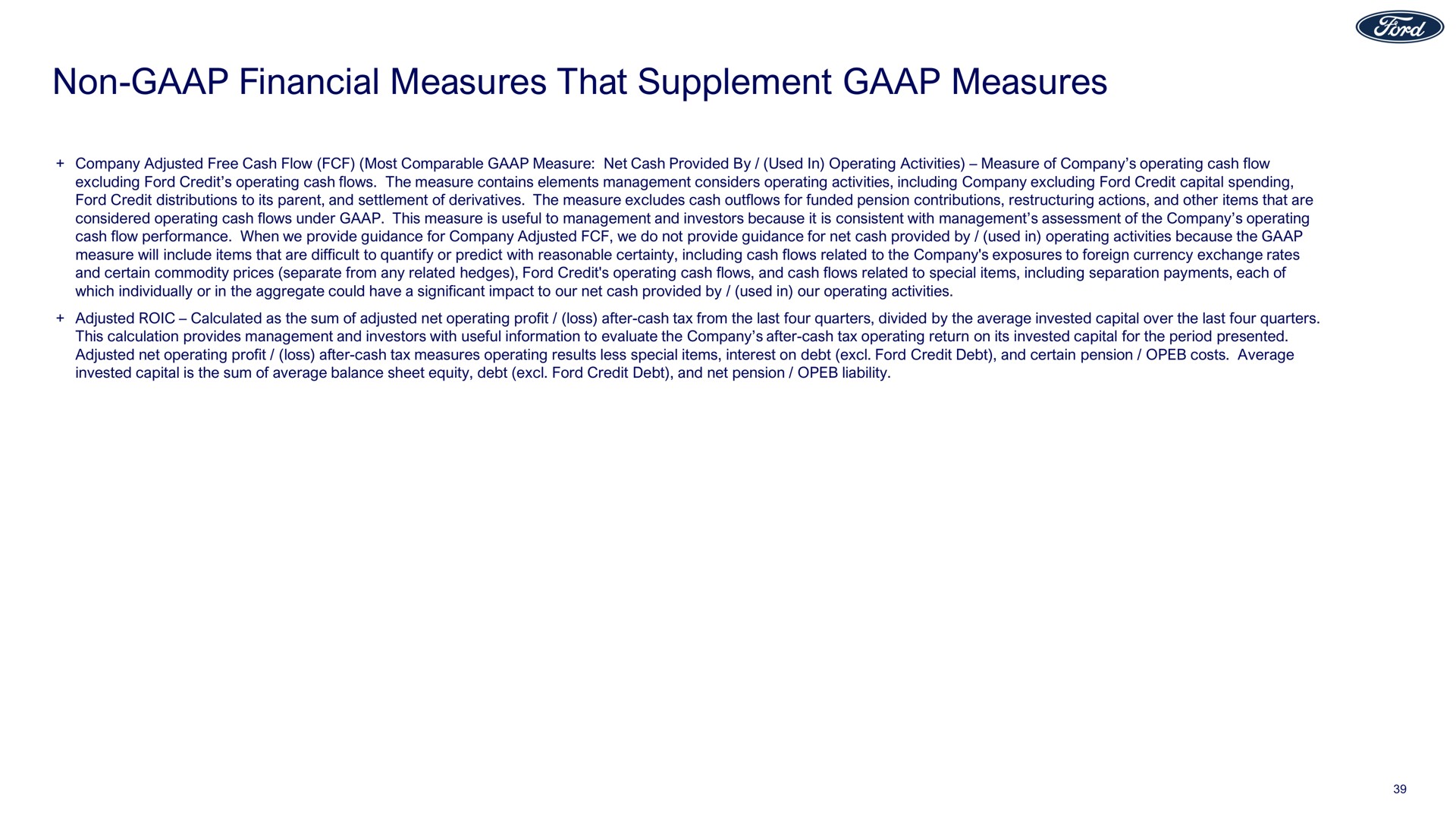 non financial measures that supplement measures | Ford