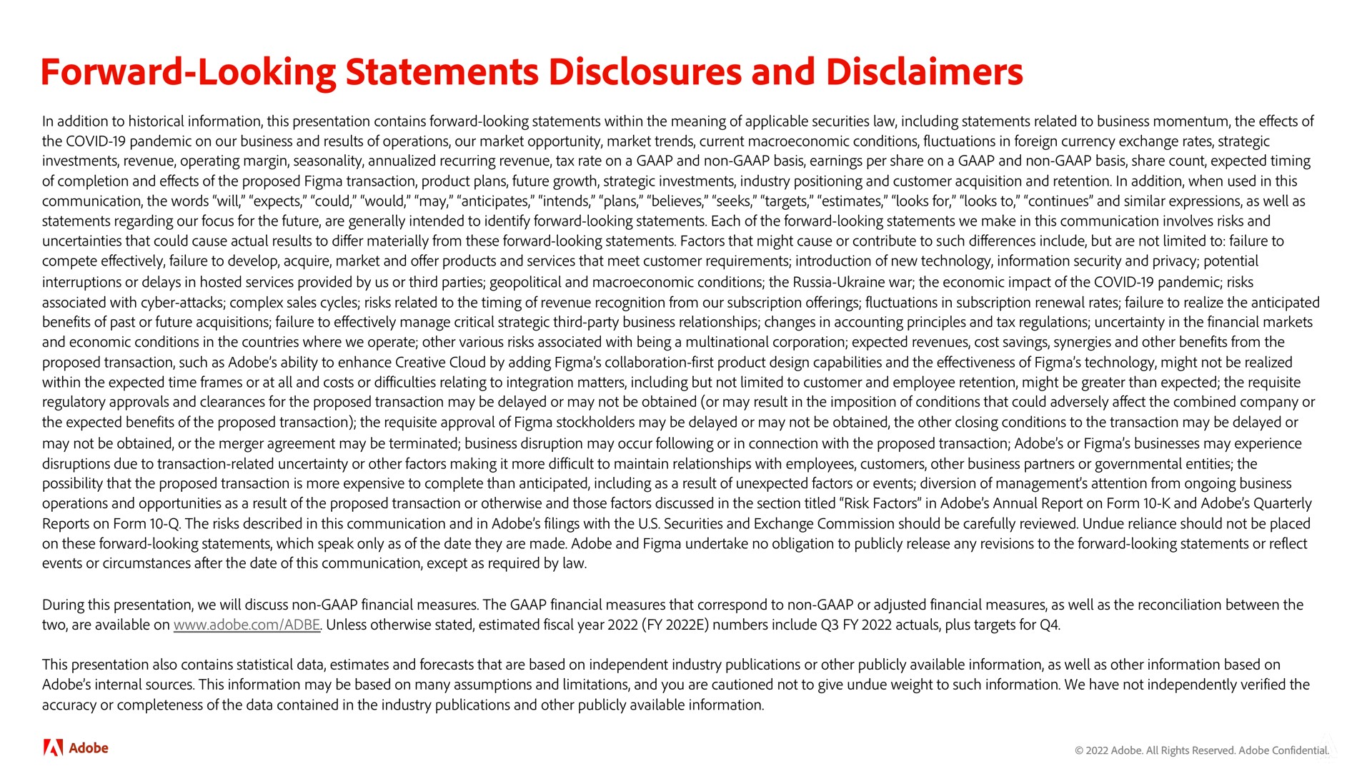 forward looking statements disclosures and disclaimers | Adobe