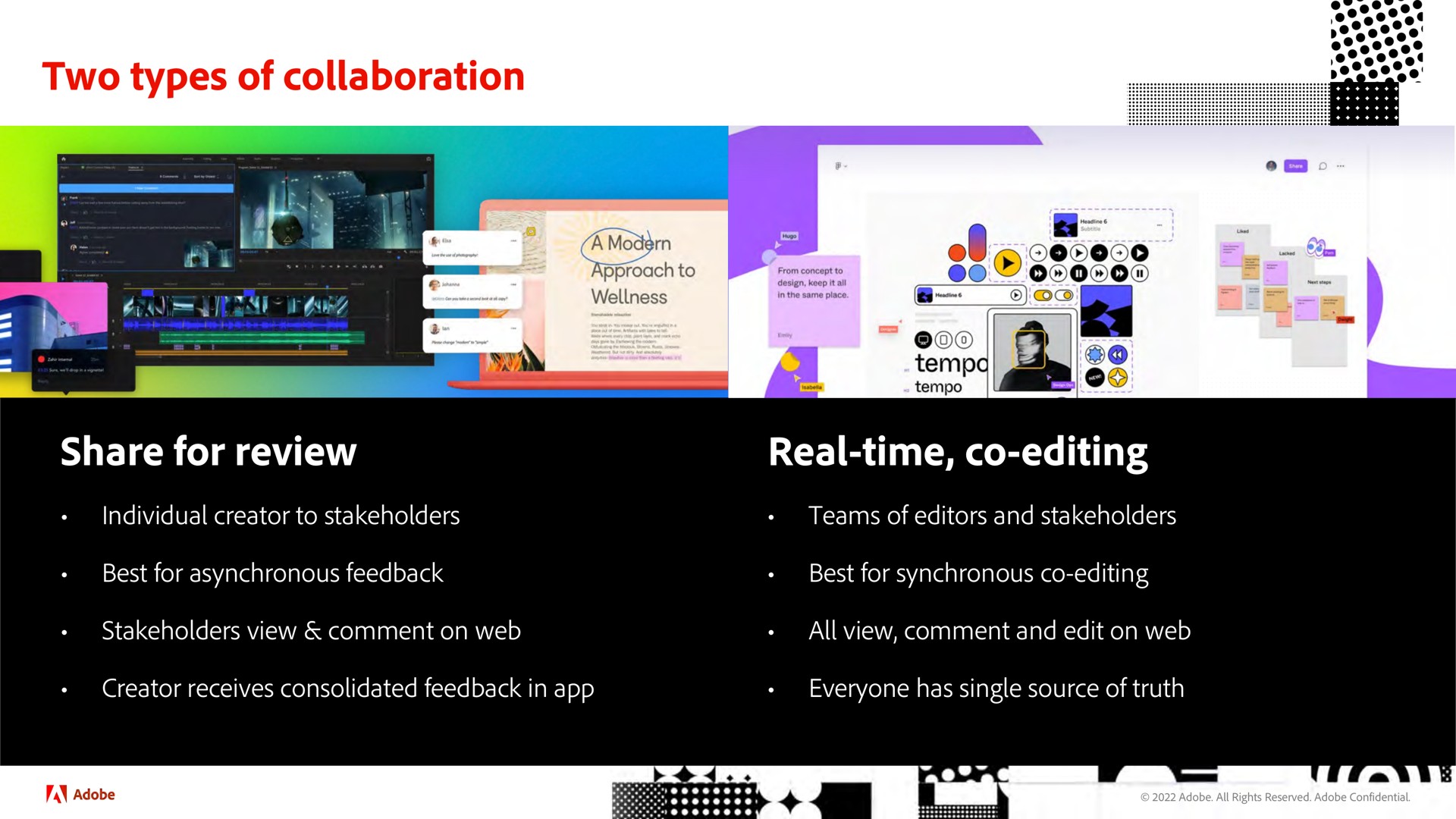 two types of collaboration share for review real time editing | Adobe