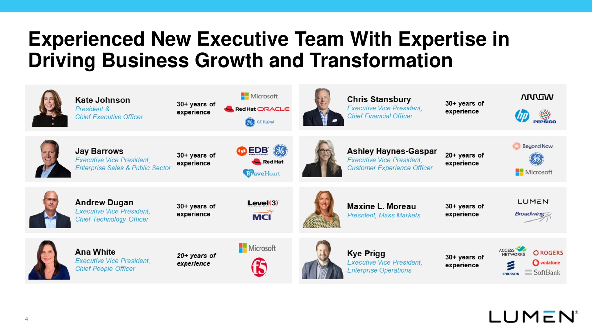 experienced new executive team with in driving business growth and transformation | Lumen