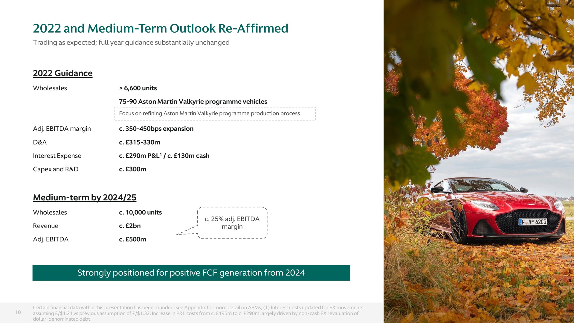 and medium term outlook affirmed guidance medium term by strongly positioned for positive generation from | Aston Martin