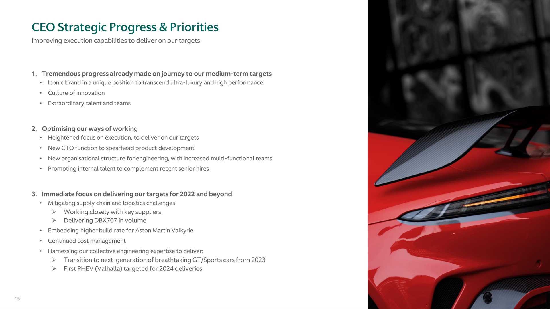 strategic progress priorities | Aston Martin
