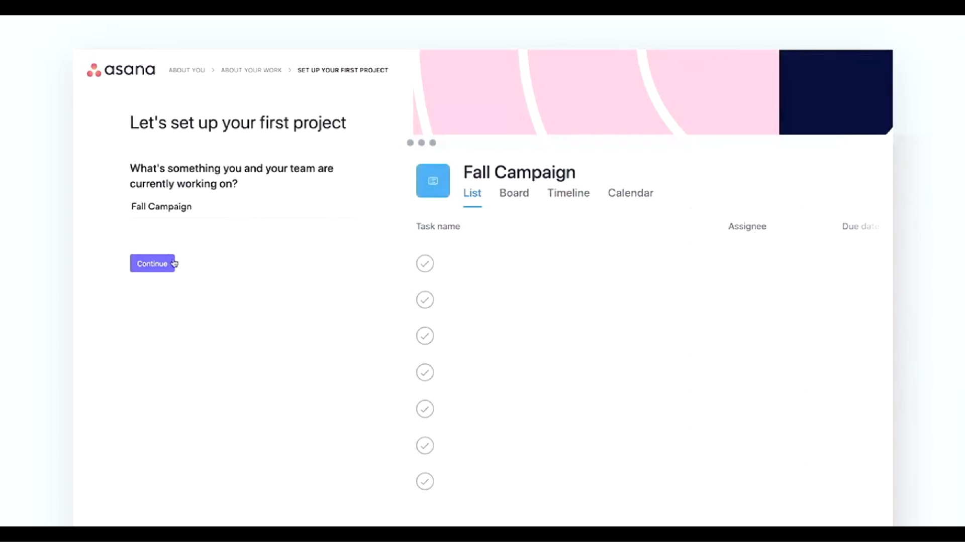 let set up your first project | Asana