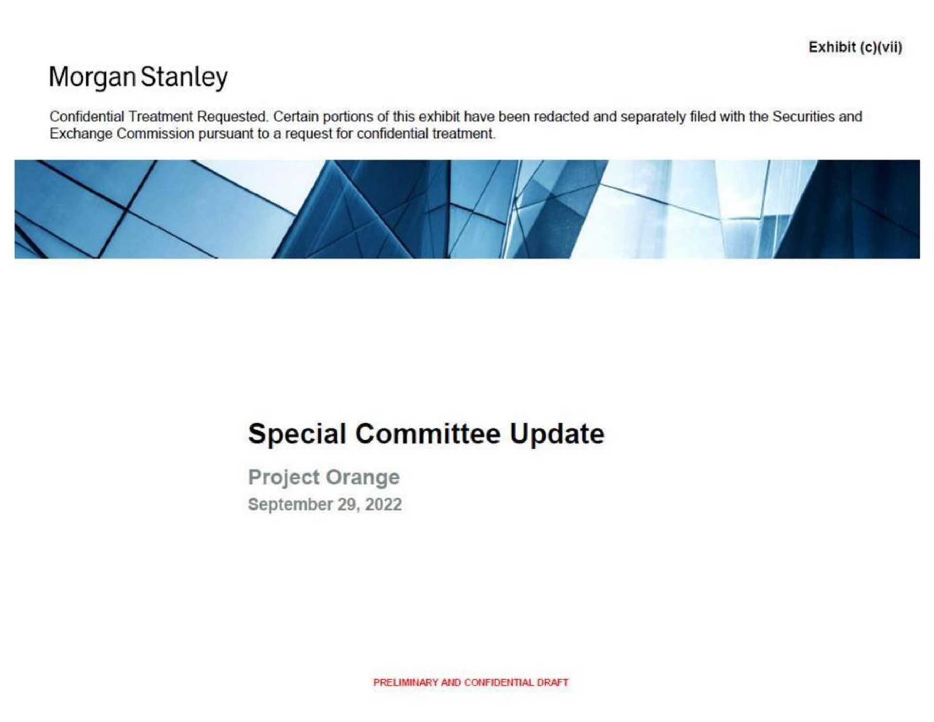 morgan special committee update project orange | Morgan Stanley