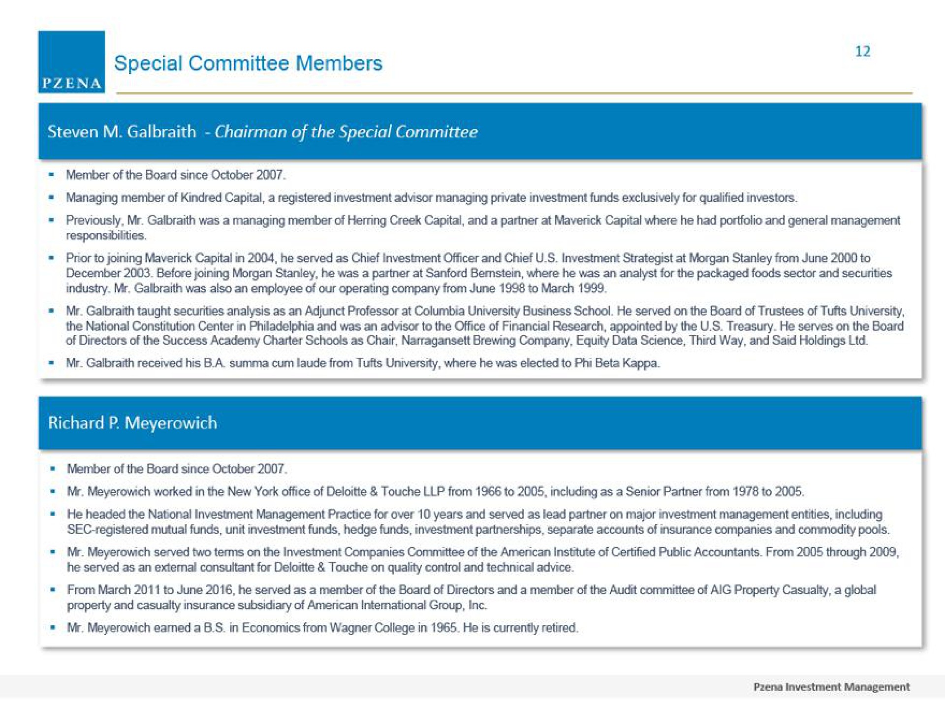special committee members | Pzena Investment Management