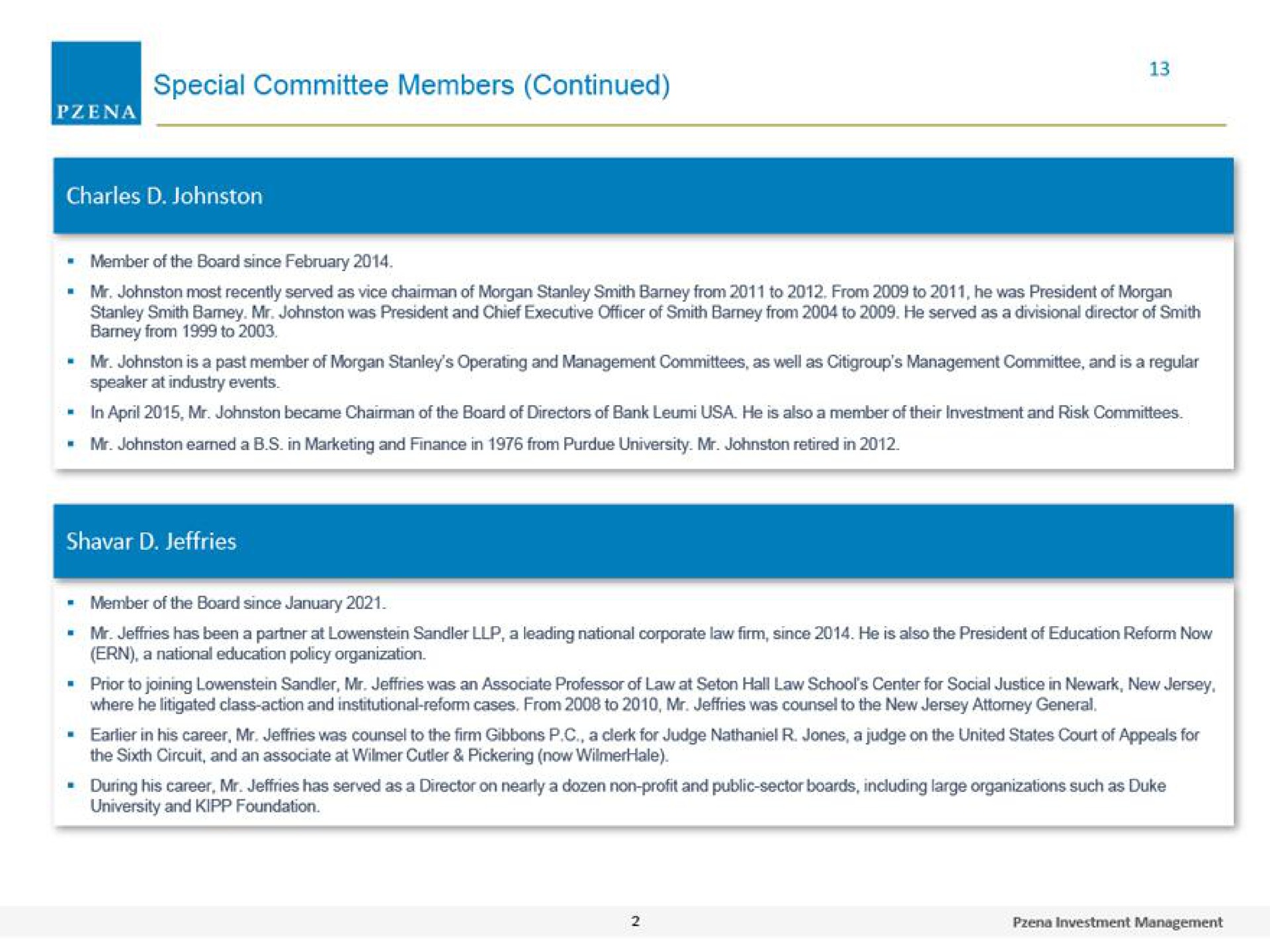 special committee members continued | Pzena Investment Management