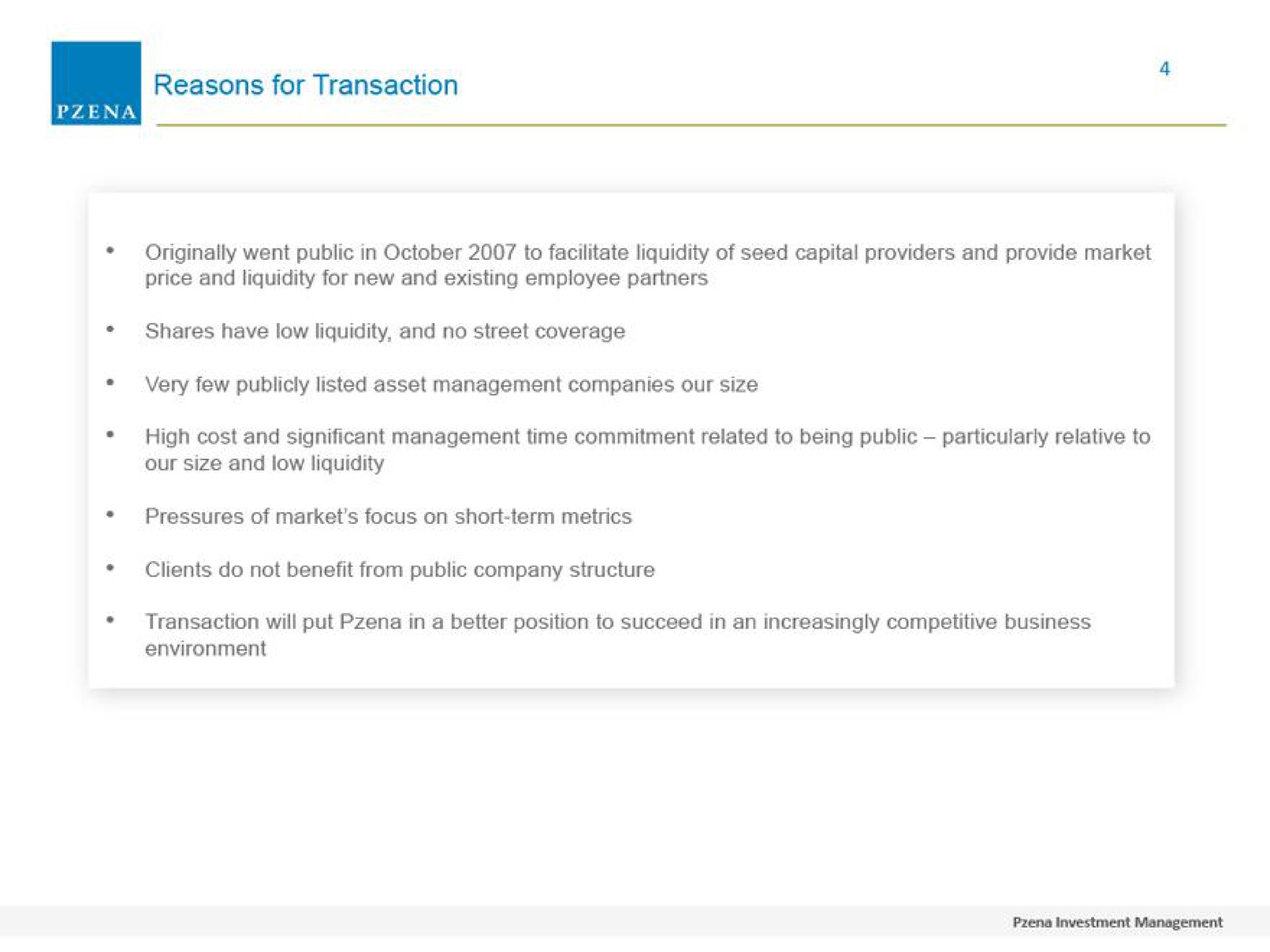 reasons for transaction | Pzena Investment Management