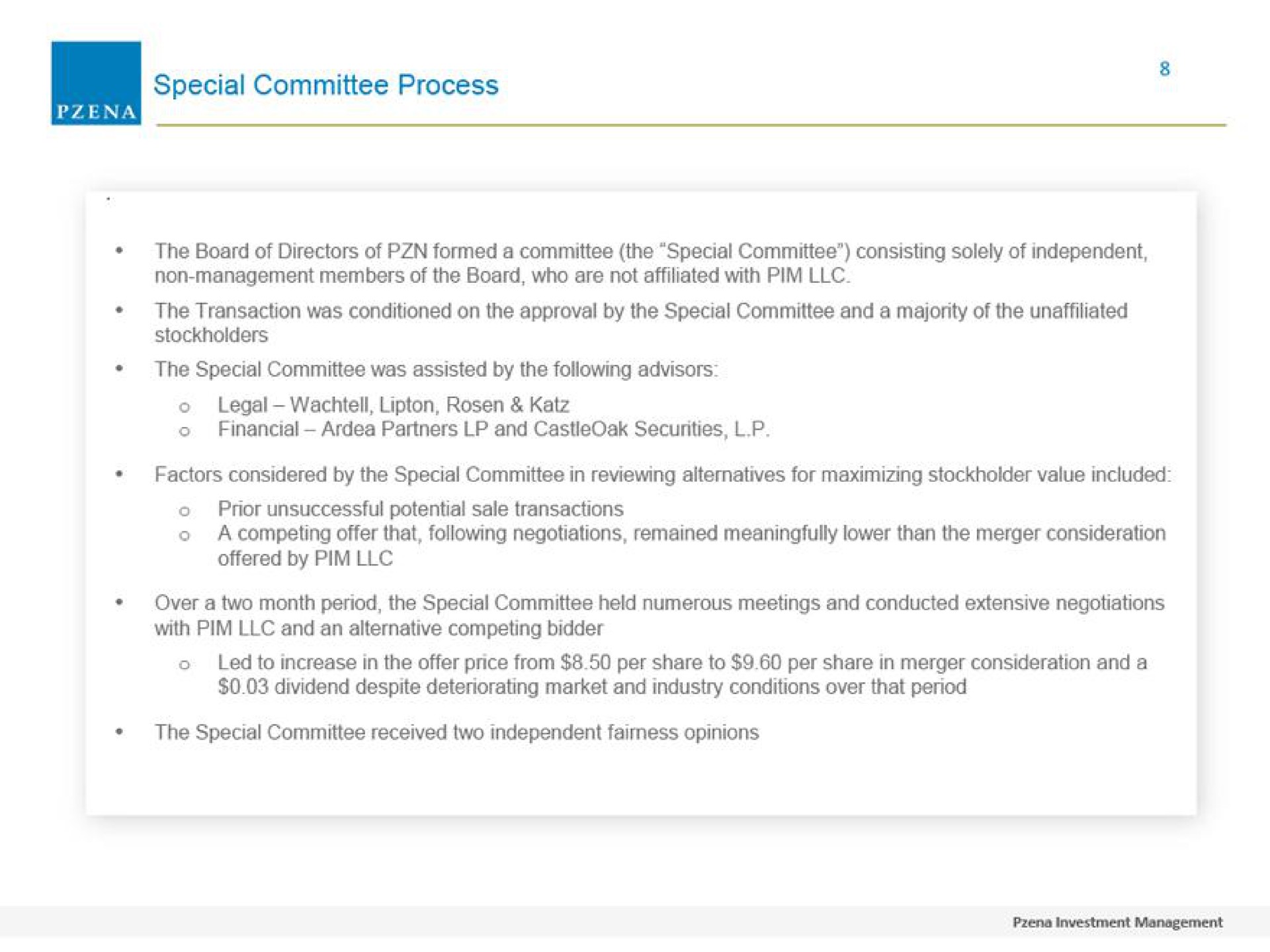 special committee process | Pzena Investment Management
