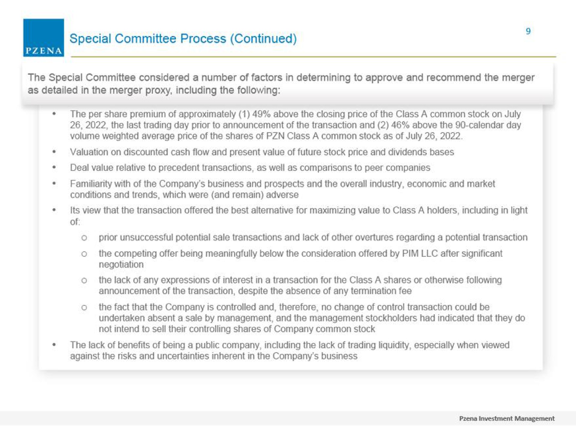 special committee process continued | Pzena Investment Management