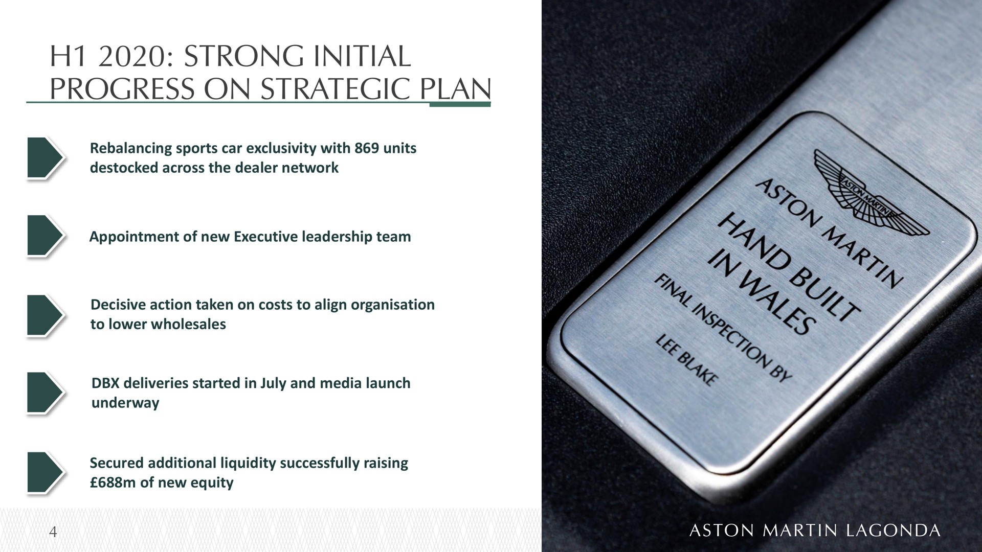 strong initial progress on strategic plan | Aston Martin Lagonda