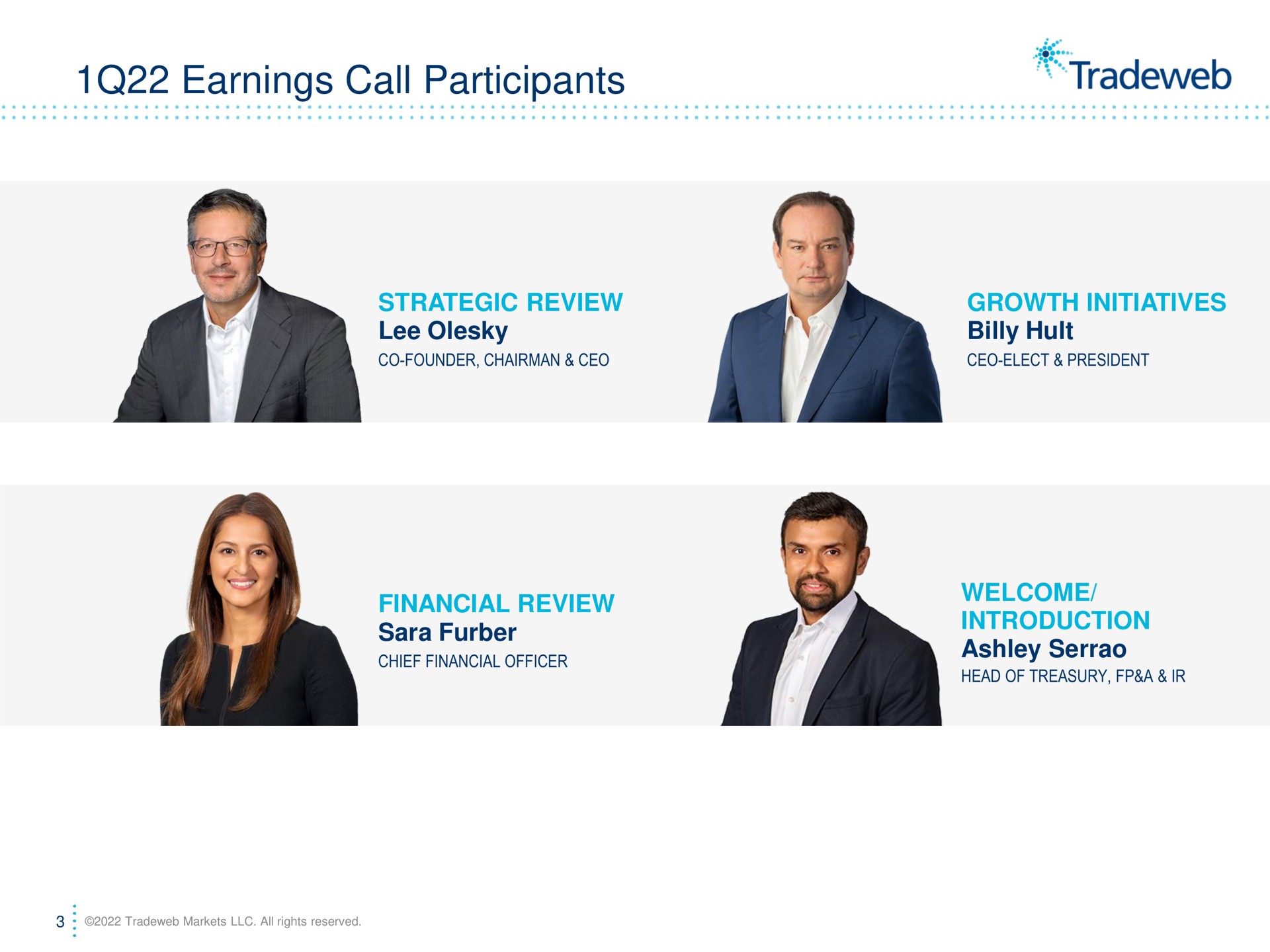 earnings call participants strategic review lee growth initiatives billy financial review welcome introduction | Tradeweb