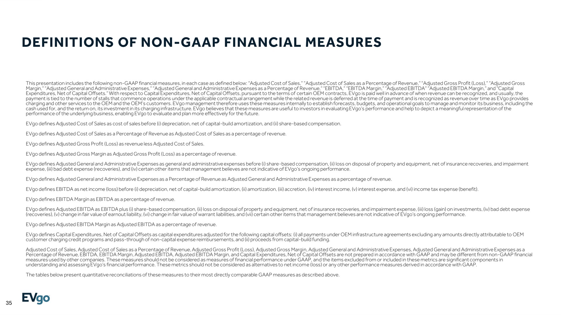 definitions of non financial measures | EVgo