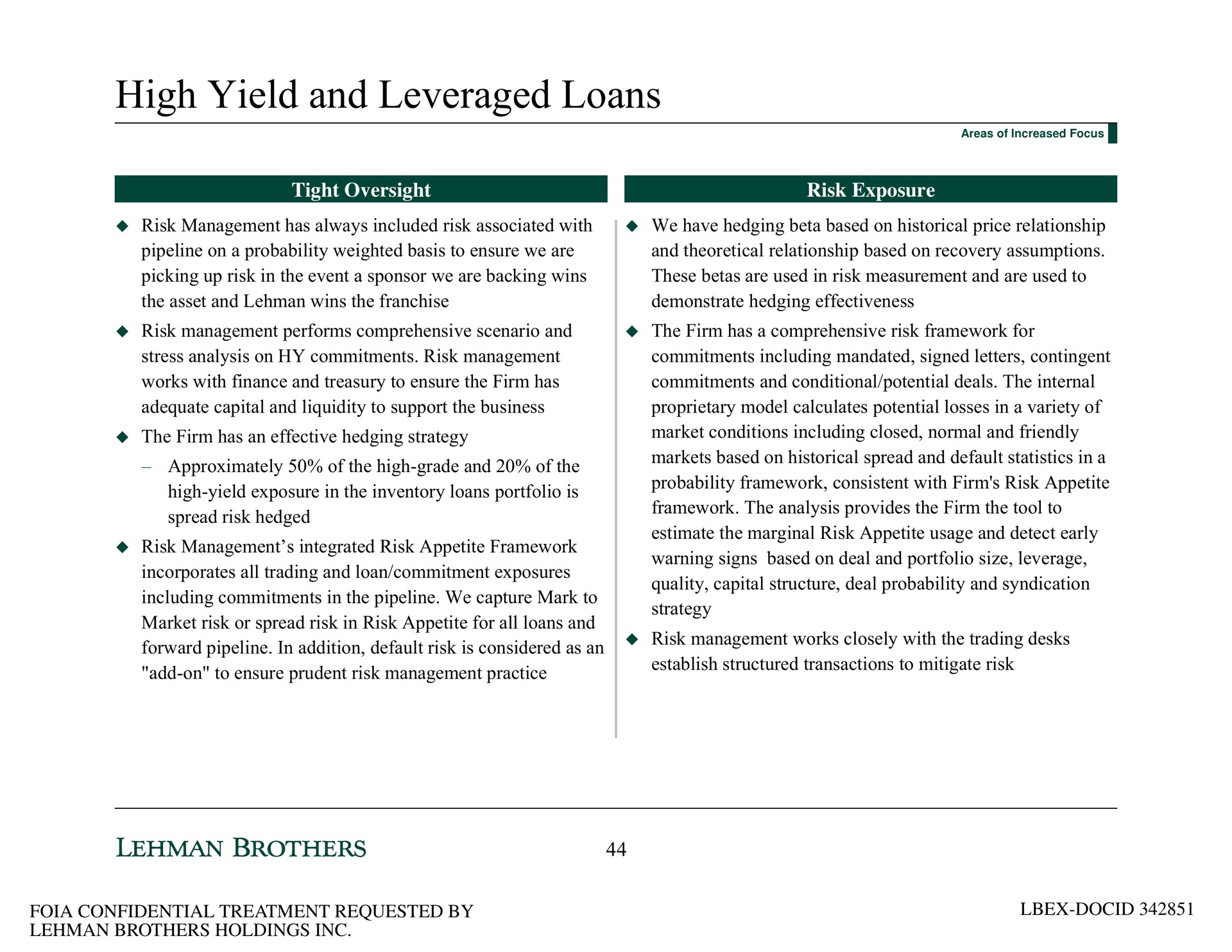 high yield and leveraged loans | Lehman Brothers
