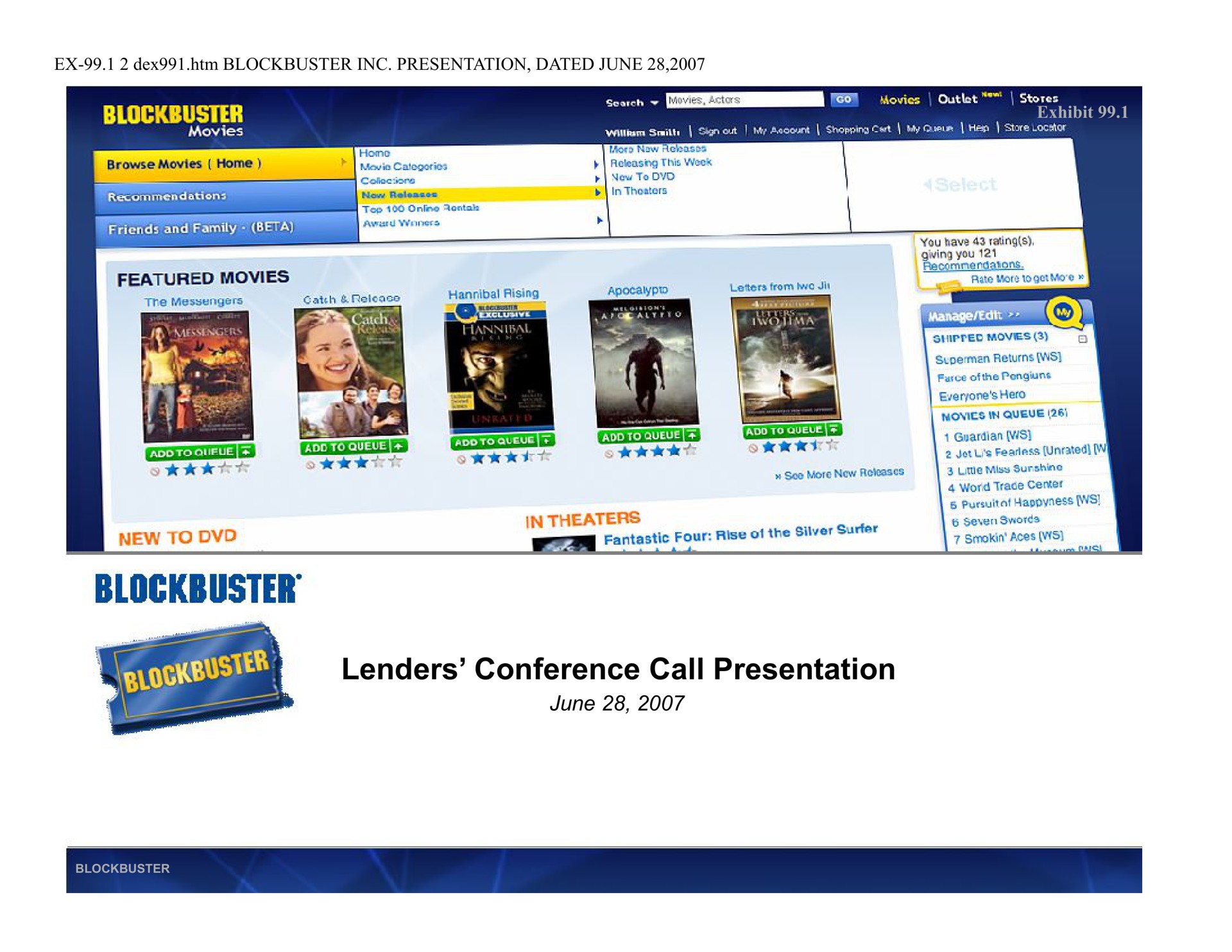 lenders conference call presentation blockbuster | Blockbuster Video