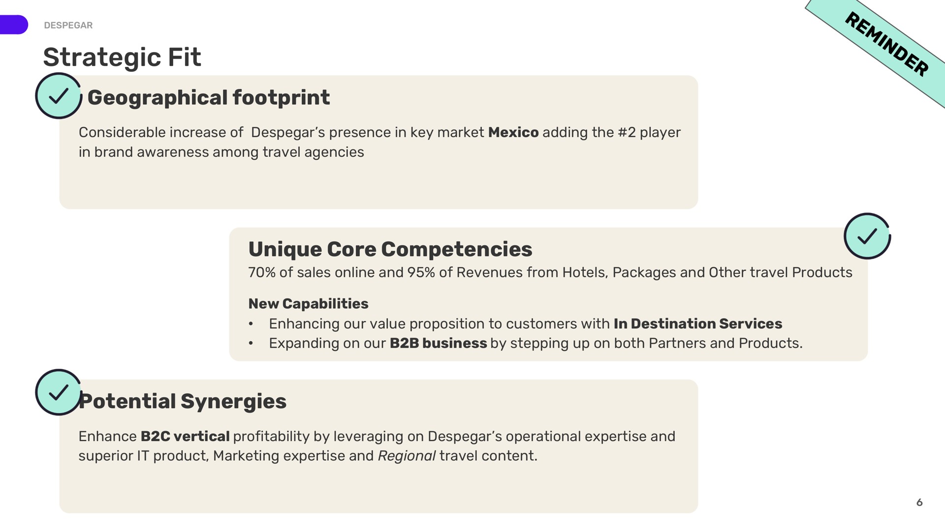 strategic fit geographical footprint unique core competencies potential synergies go | Despegar