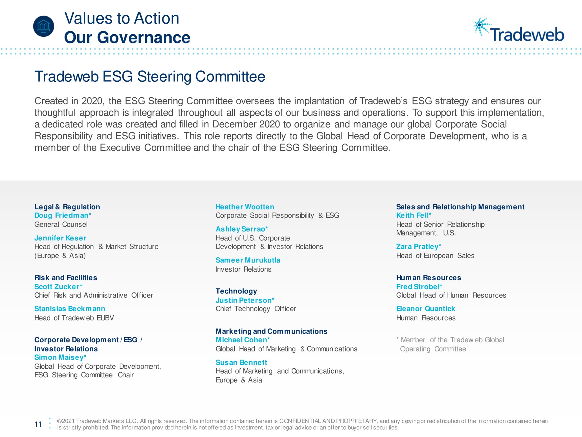 values to action our governance steering committee | Tradeweb