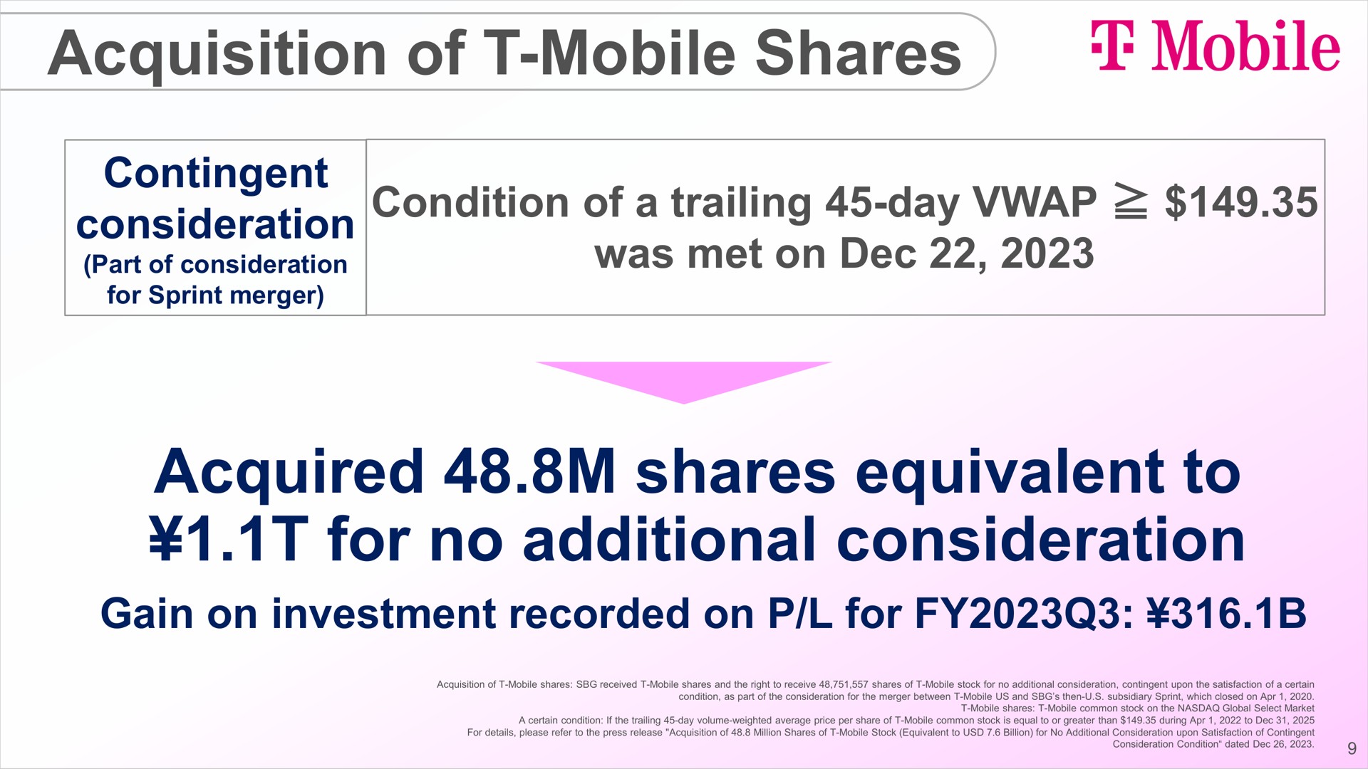 acquisition of mobile shares acquired shares equivalent to for no additional consideration mobile | SoftBank