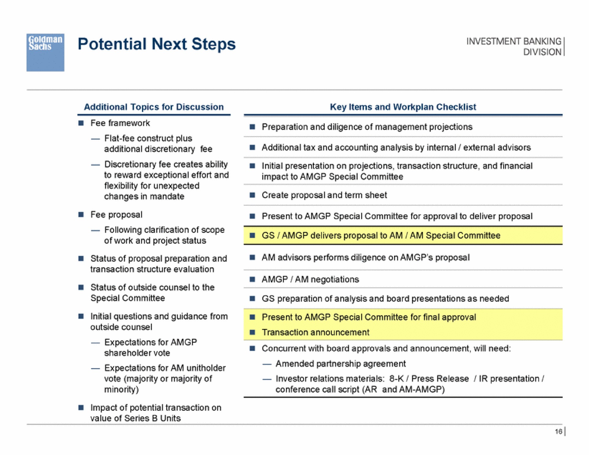 potential next steps | Goldman Sachs