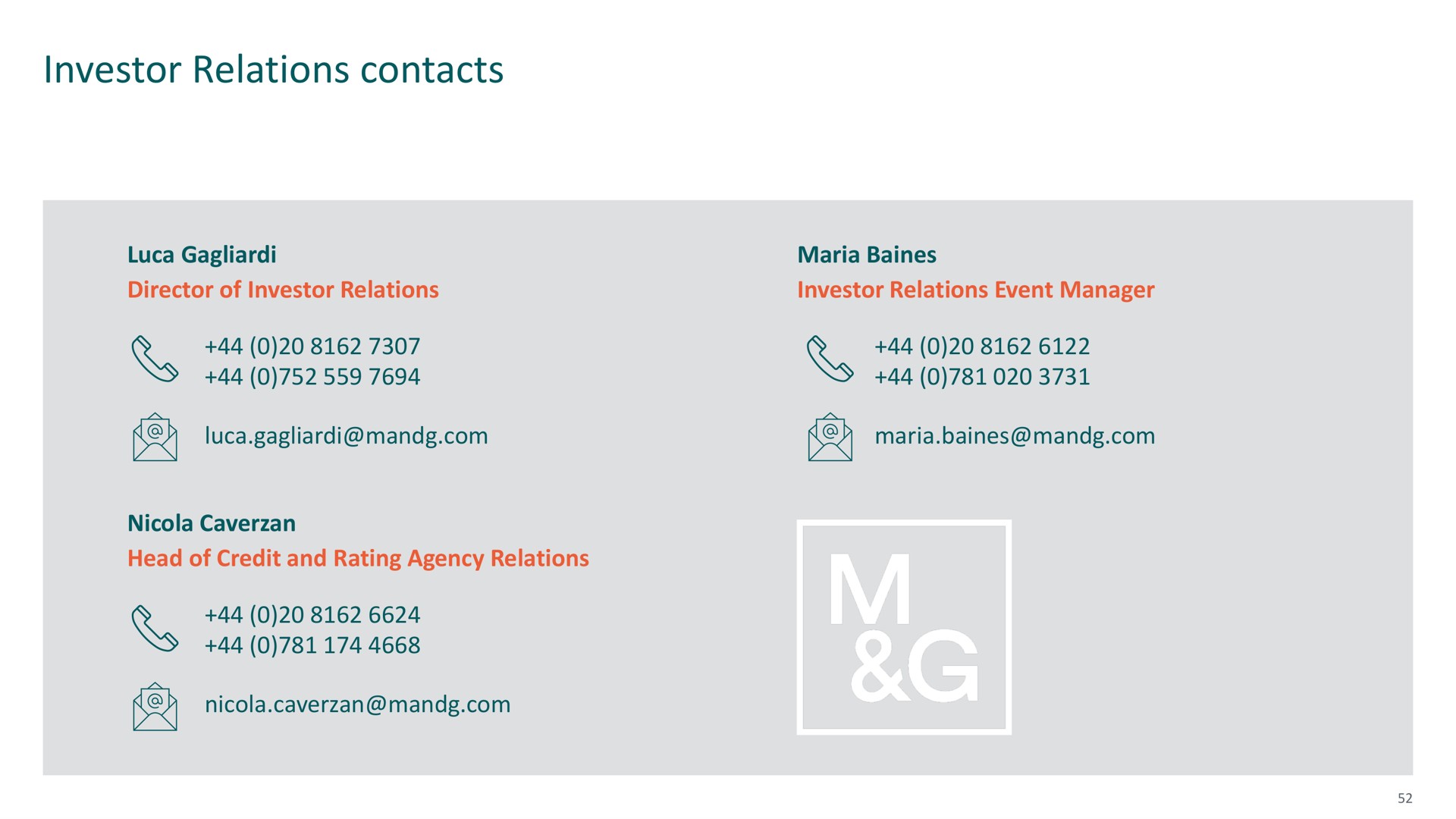 investor relations contacts | M&G