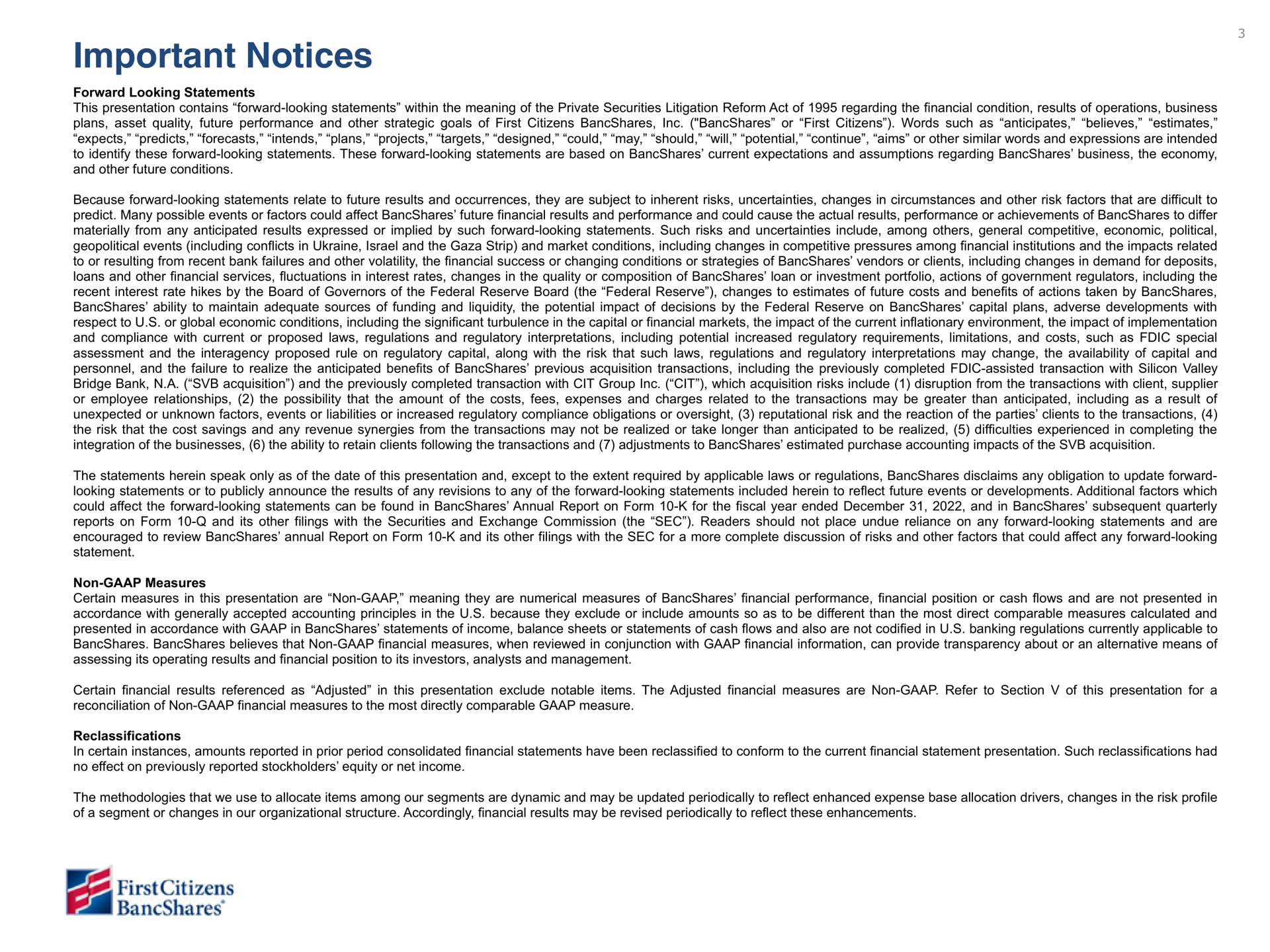 important notices | First Citizens BancShares