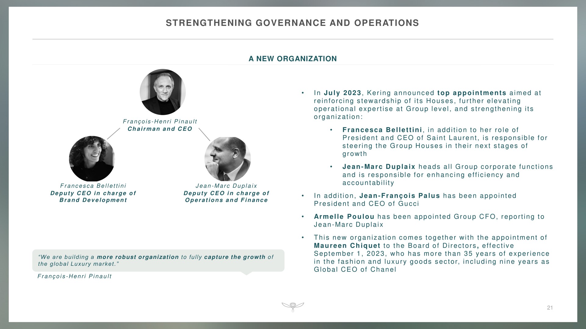 strengthening governance and operations a new organization | Kering