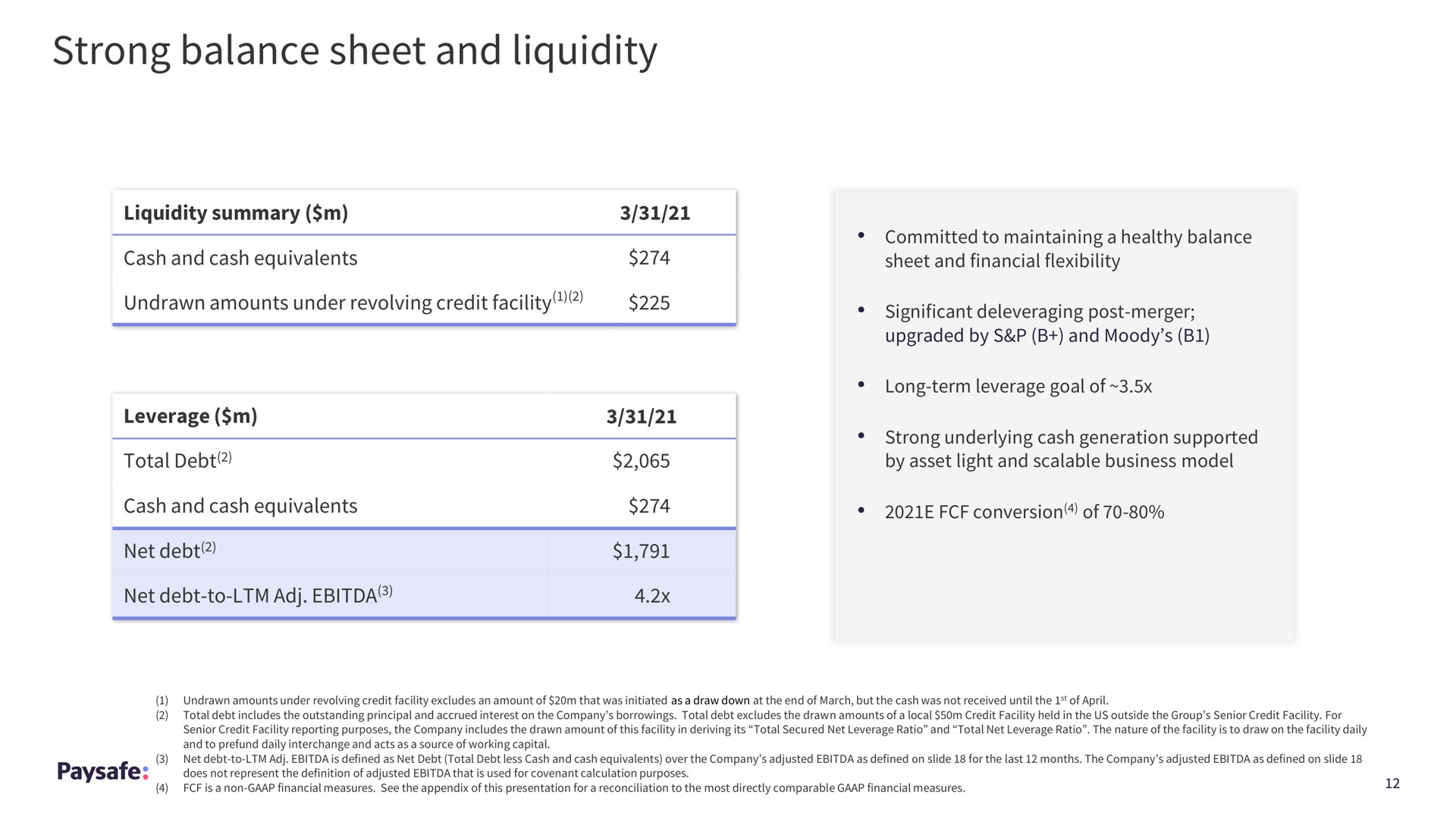 strong balance sheet and liquidity | Paysafe