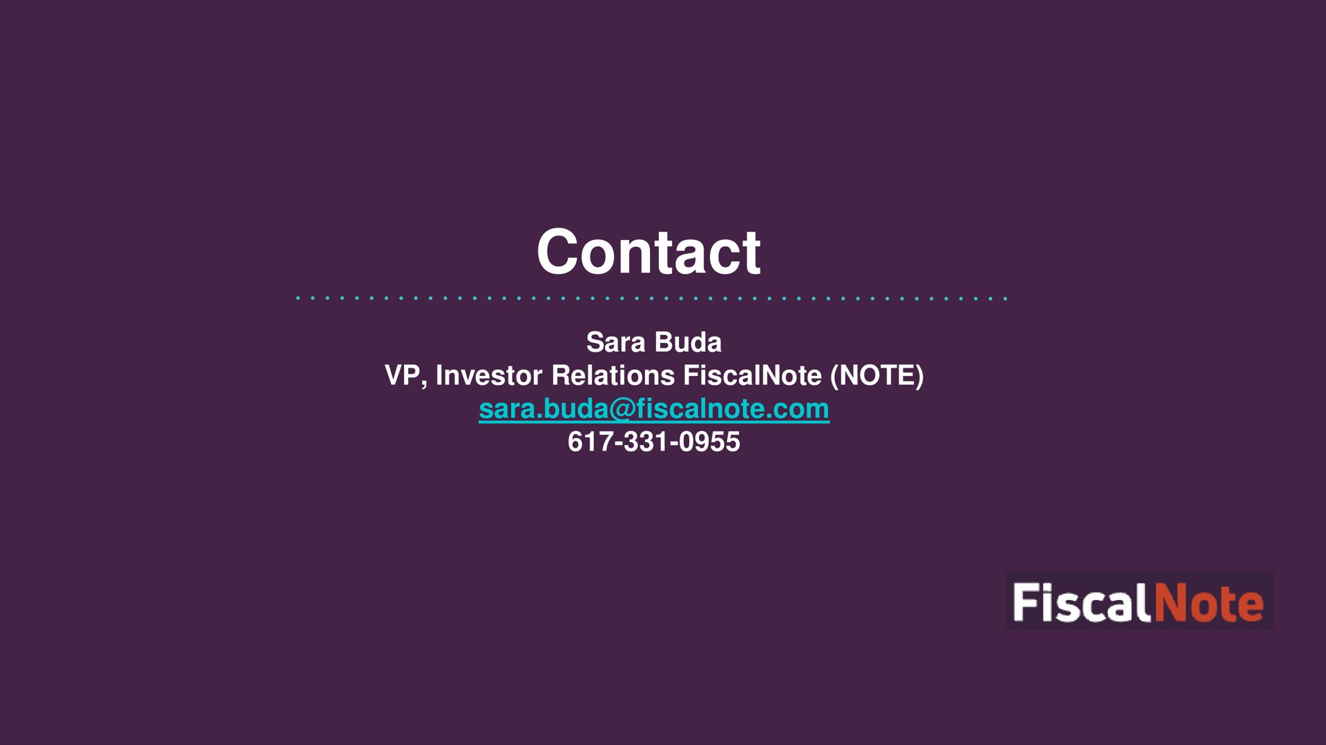 contact buda investor relations note buda fiscal | FiscalNote