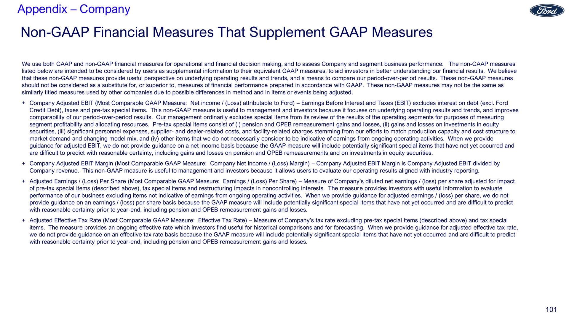 appendix company non financial measures that supplement measures | Ford