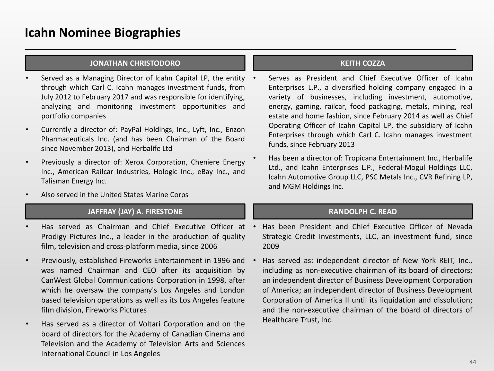 nominee biographies | Icahn Enterprises