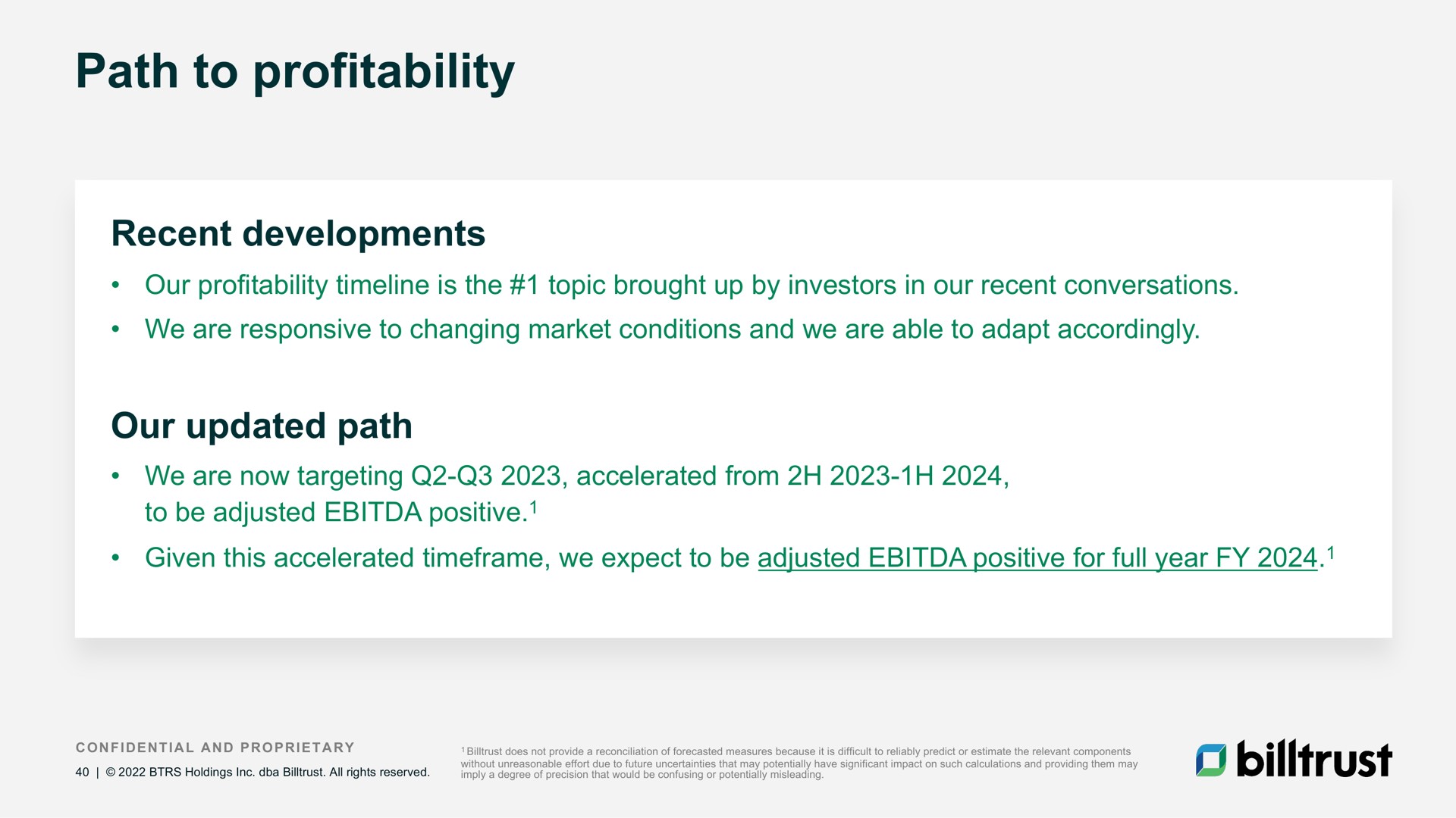 path to profitability our updated | Billtrust