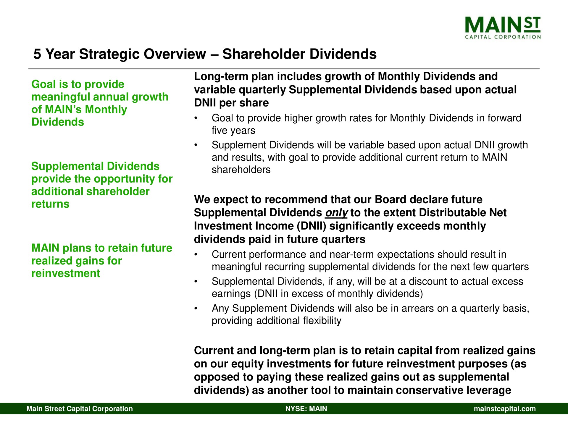 year strategic overview shareholder dividends mains | Main Street Capital
