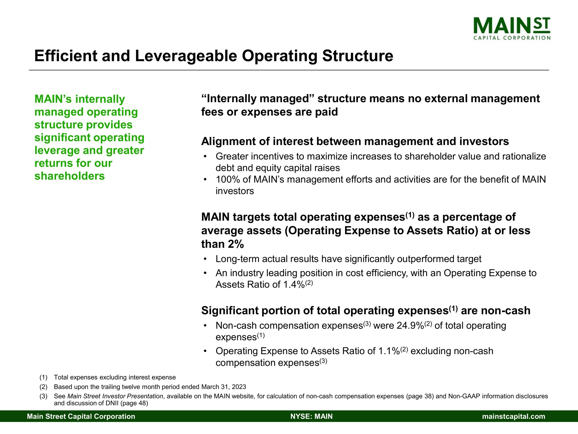 efficient and operating structure | Main Street Capital