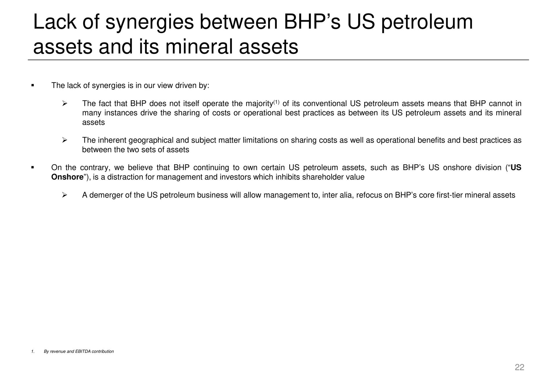 lack of synergies between us petroleum assets and its mineral assets | Elliott Management