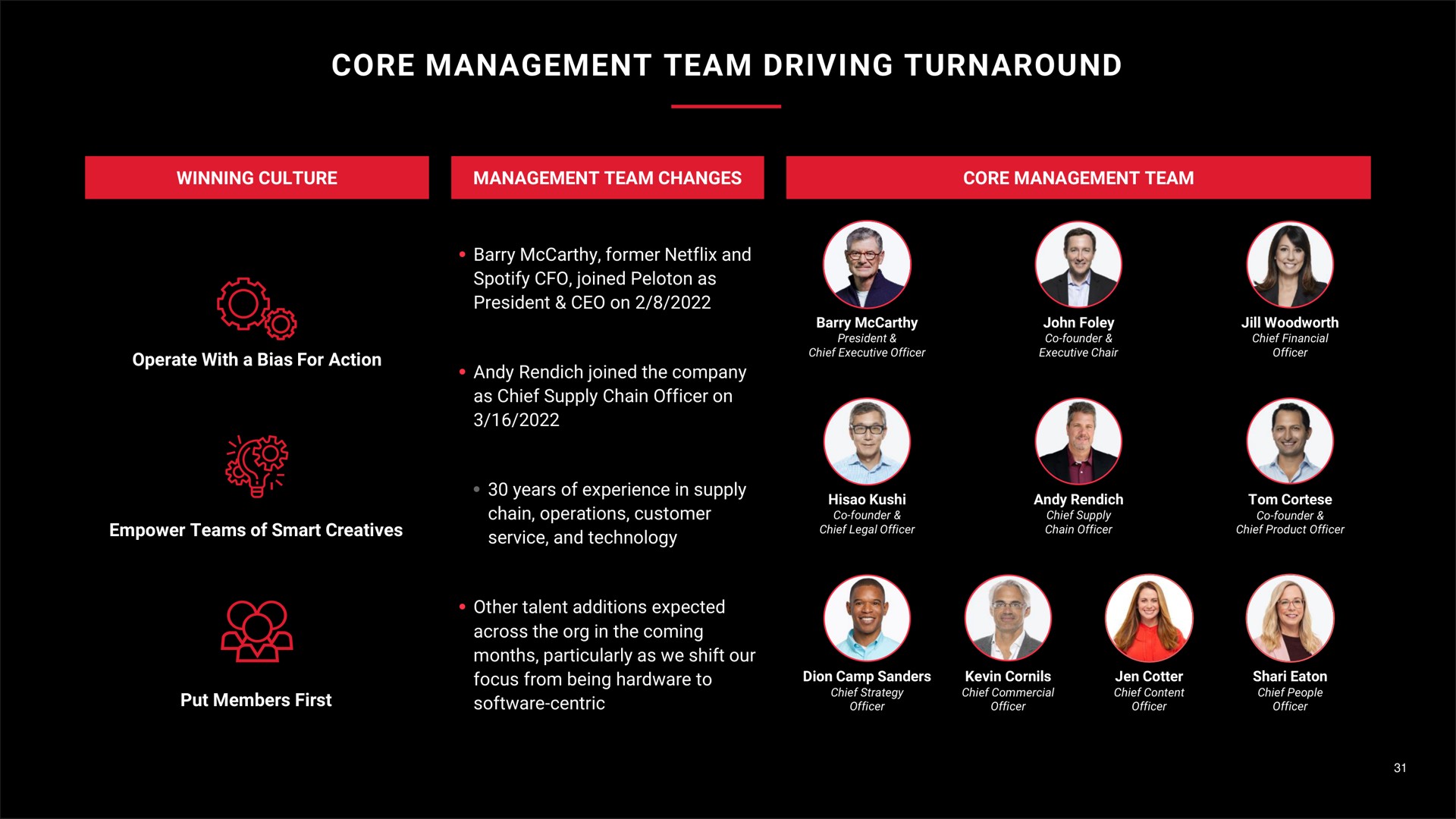 core management team driving turnaround | Peloton
