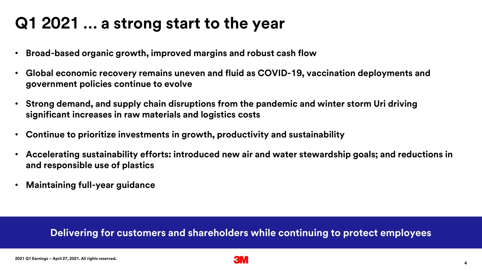 a strong start to the year vision delivering for customers and shareholders while continuing to protect employees | 3M