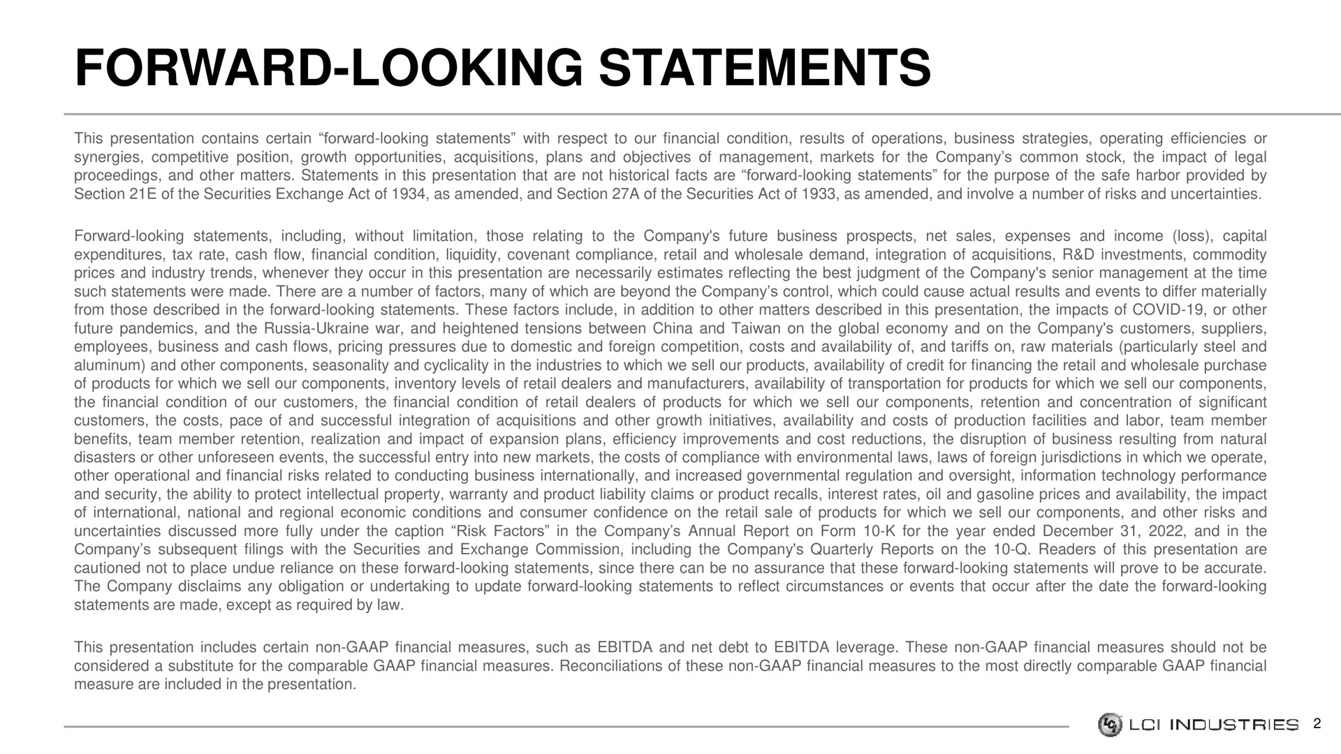 forward looking statements | LCI Industries