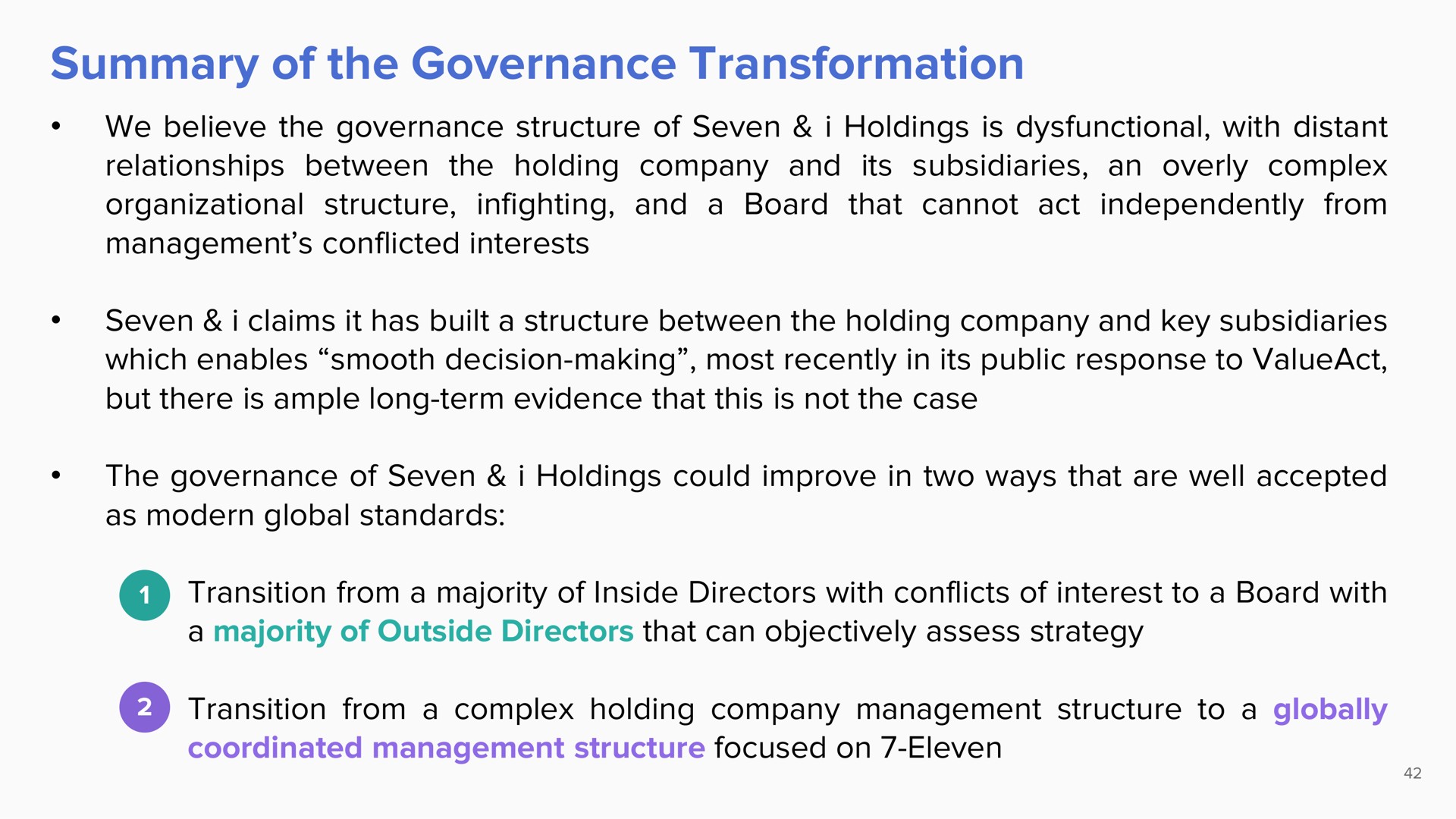 summary of the governance transformation | ValueAct Capital
